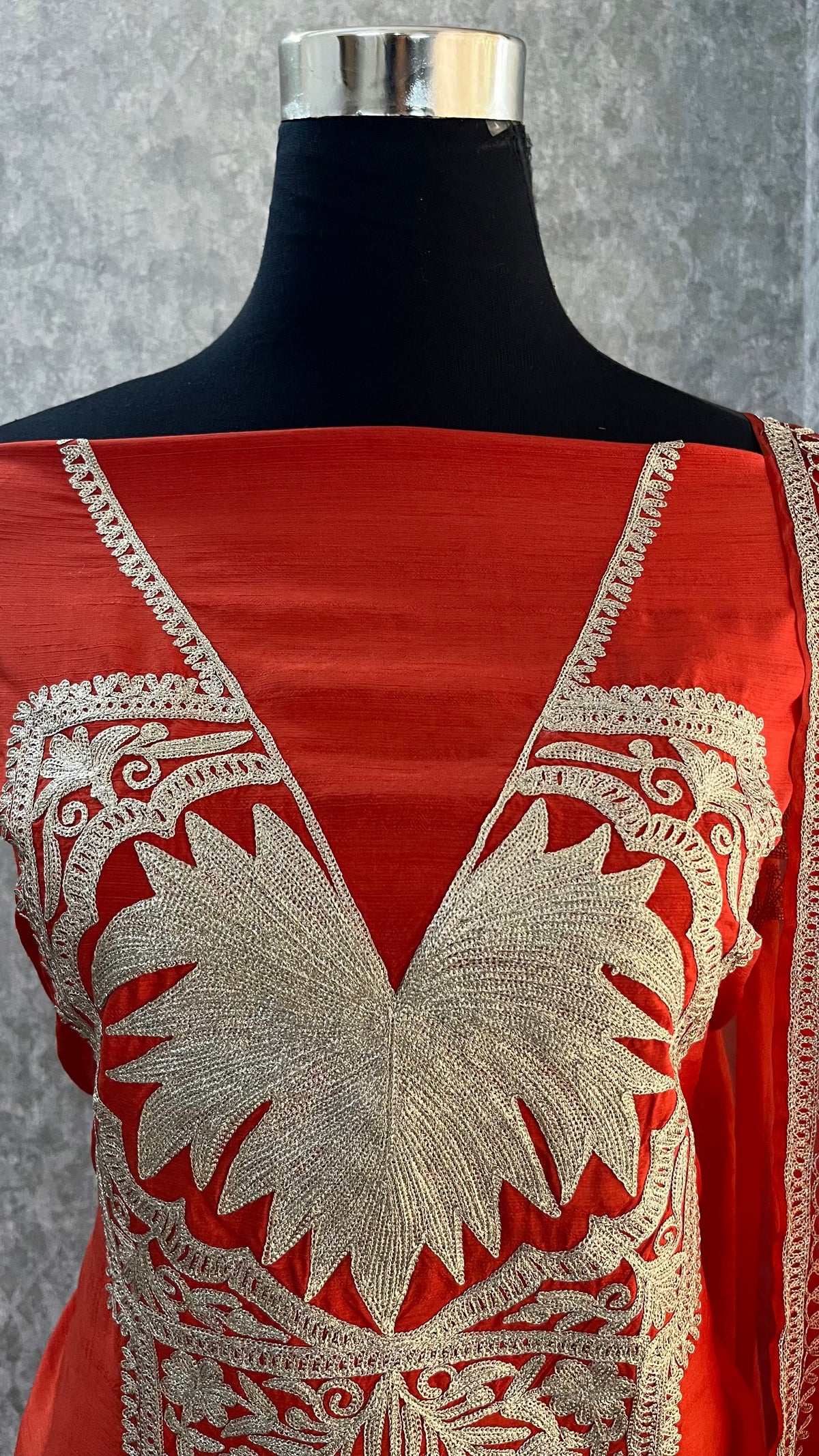 Orange Silk Tilla Embroidered Suit