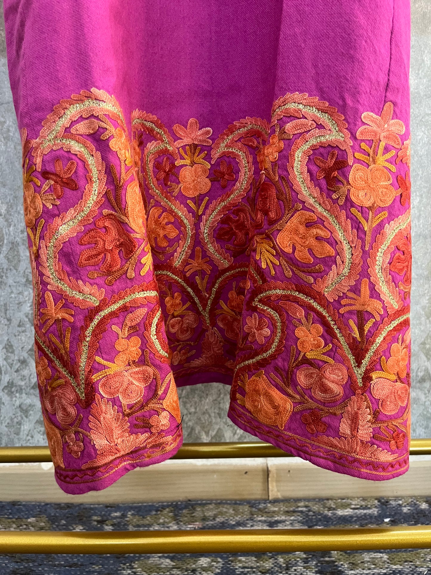 Rose Pink Aari Embroidered Wool Pheran
