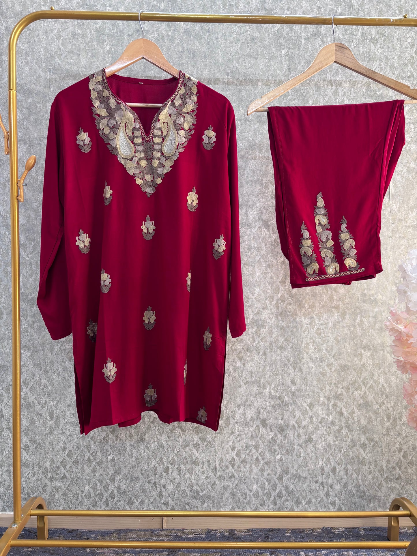 Maroon Cotton Cord Set Size(42)