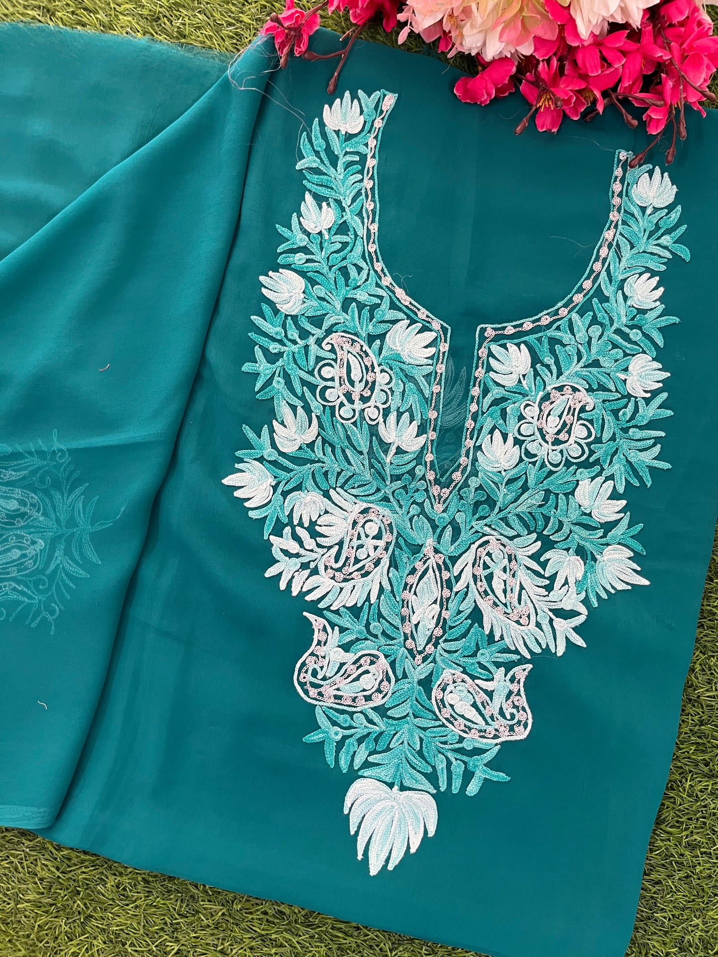 Green Georgette Kashmiri Kurta Material