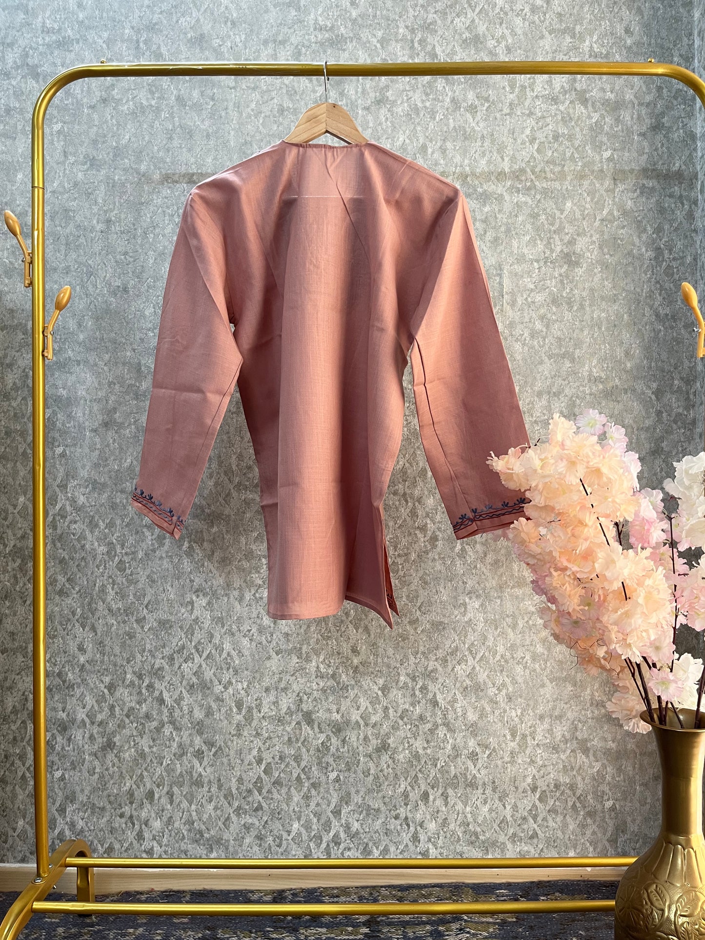 Soft Pink Cotton Aari Work Kurta