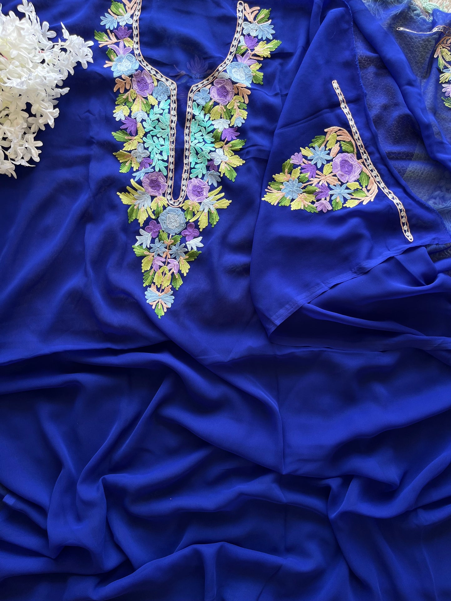 Georgette Royal Blue Aari Embroidered Suit set