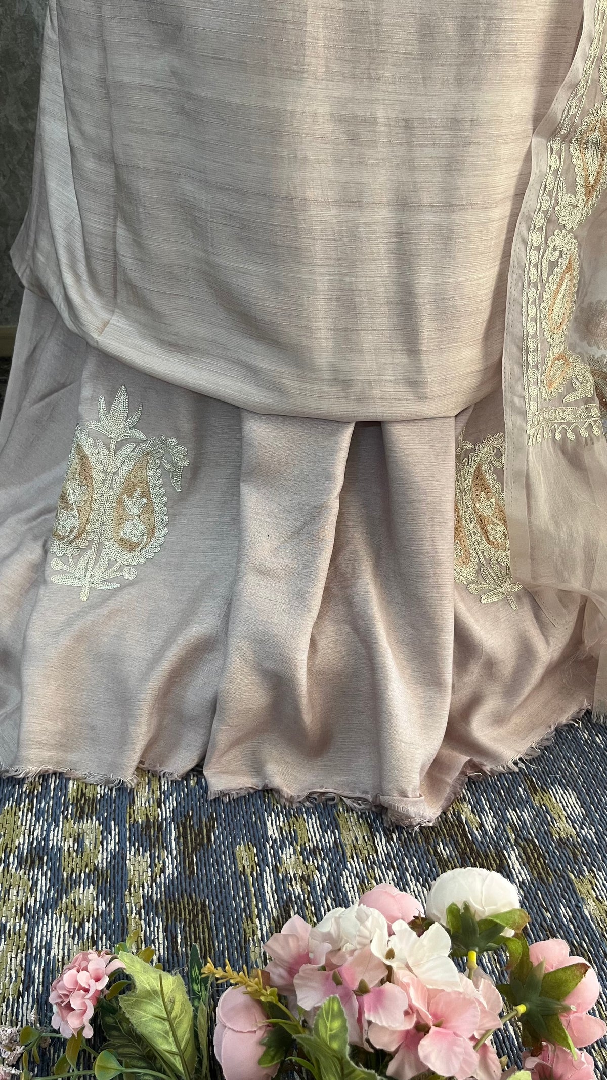 Beige Silk Kashmiri Suit