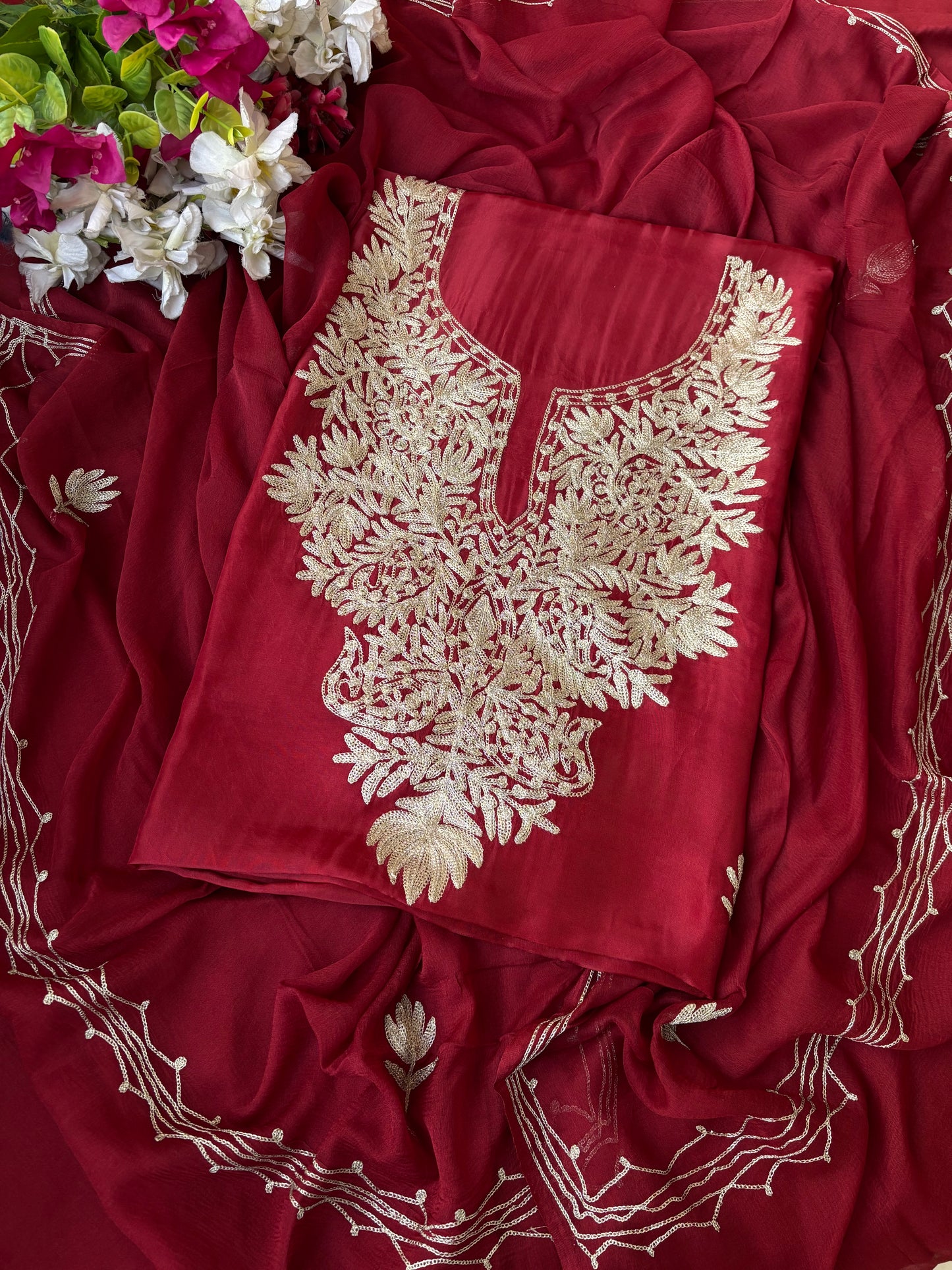 Maroon Silk Tilla Kashmiri Suit
