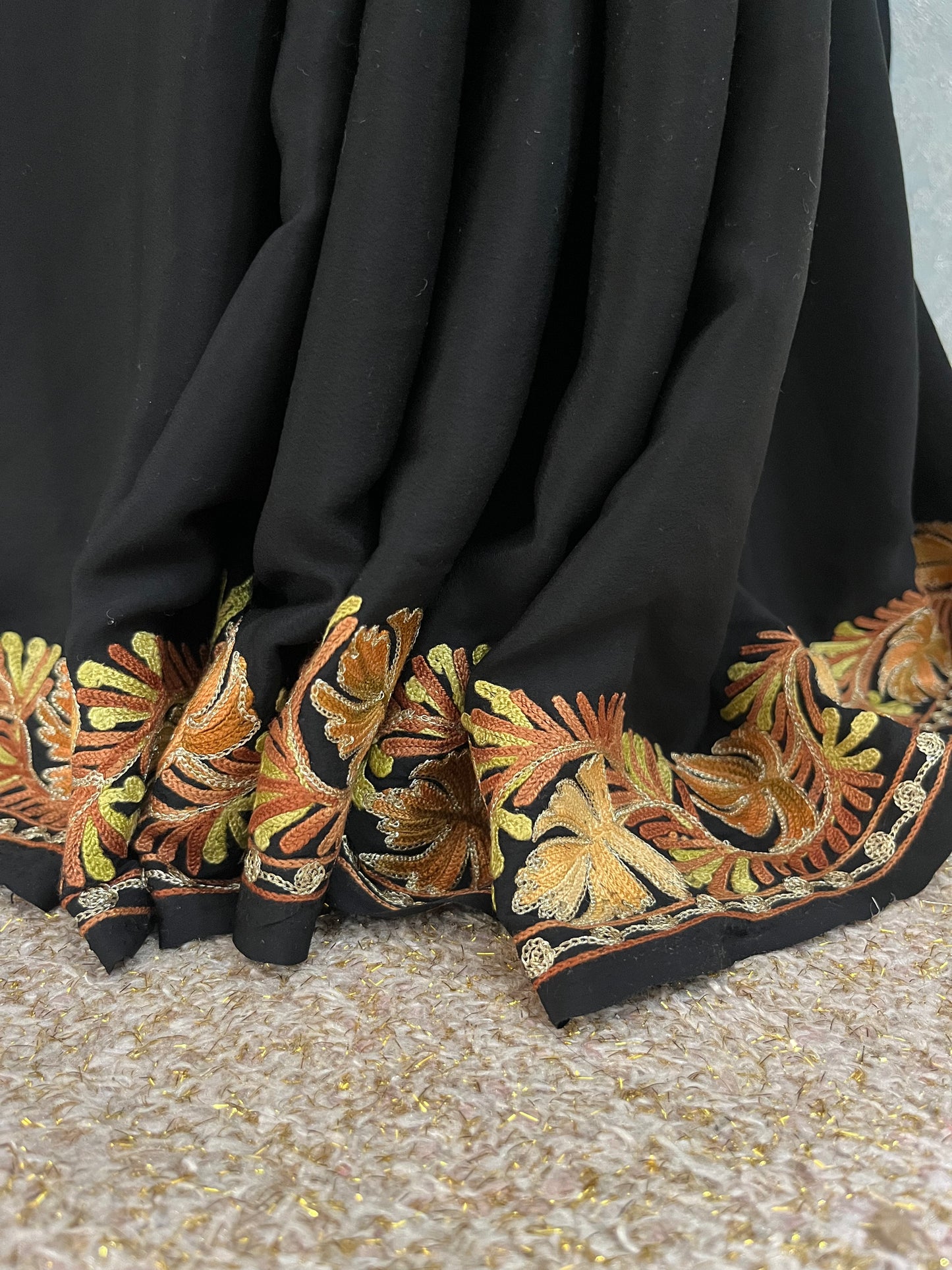 Black Crape Kashmiri Saree with Tilla Outline