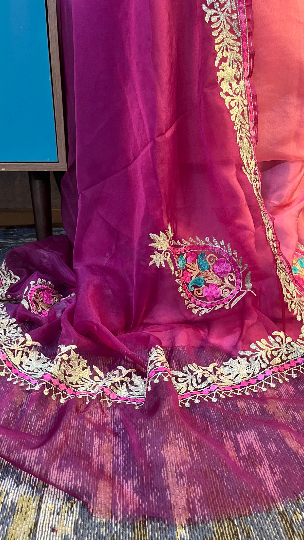 Pink Soft Tissue Kashmiri Suit