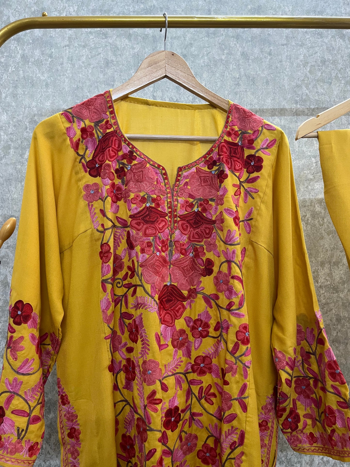 Yellow Cotton Front Jaal Pheran Set Size (46)