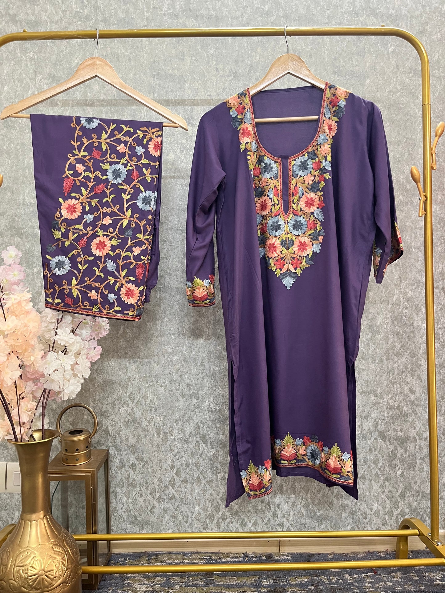 Purple Cotton Stitched Co-ord Set(42)