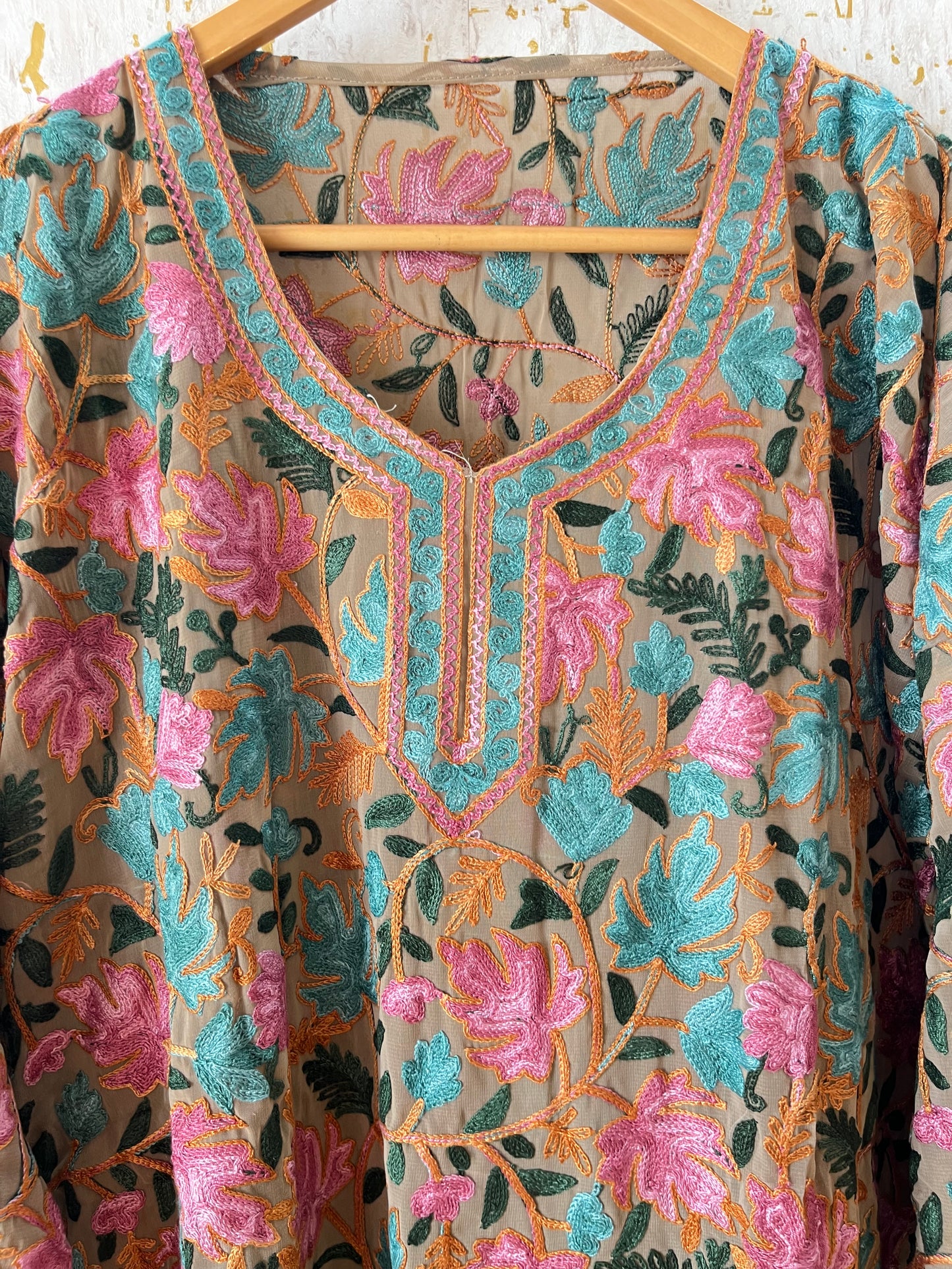 Brown Georgette Jaal Work (Front & Back) Aari Embroidered Stitch