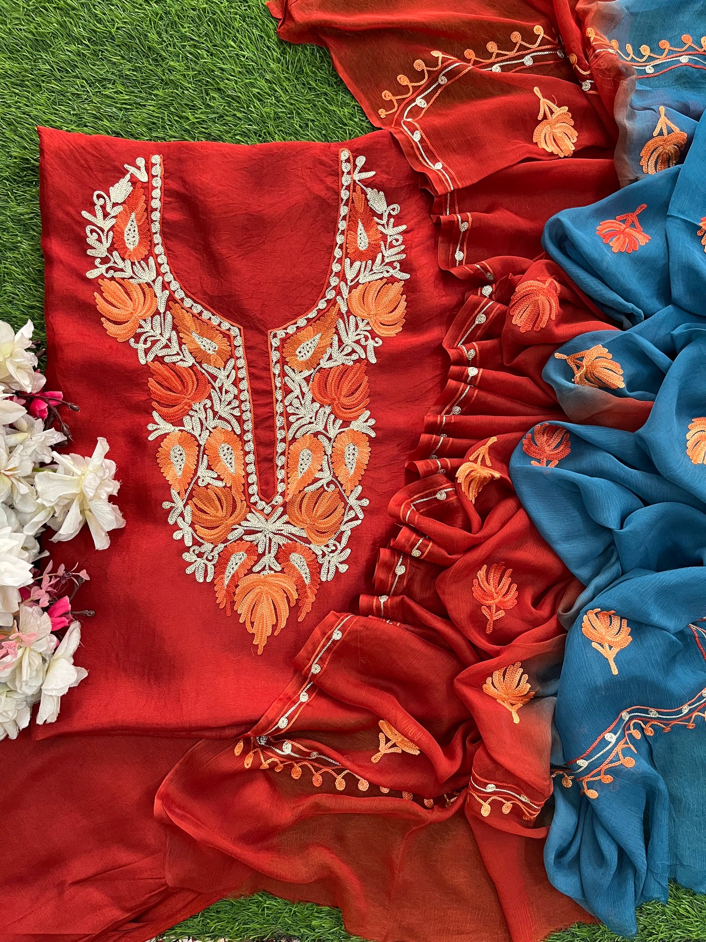 Rust Opada Silk Kashmiri Suit