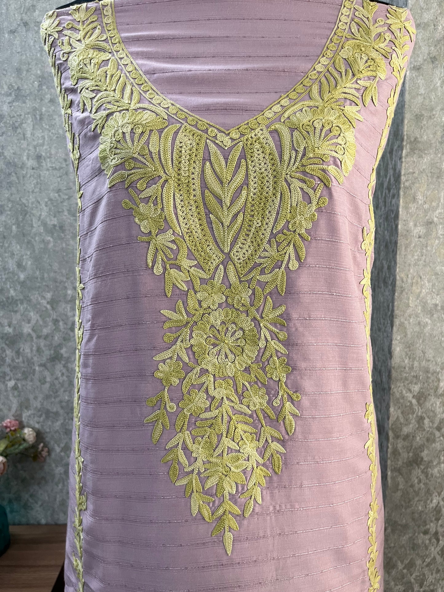 Lavender Muslin Cotton Striped Pattern Unstitched Co-ord Set