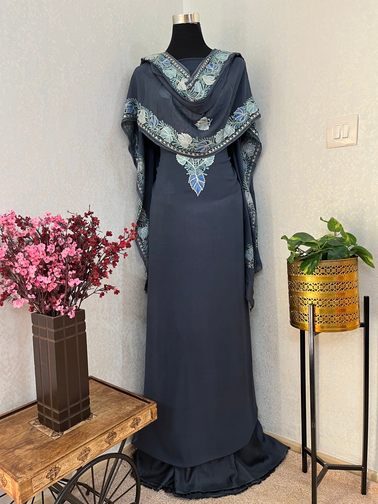 Grey Pure Georgette Kashmiri Suit