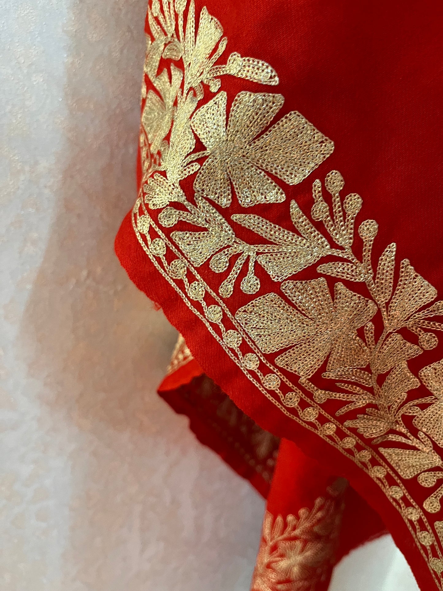 Red Semi Pashmina Tilla Embroidered stole