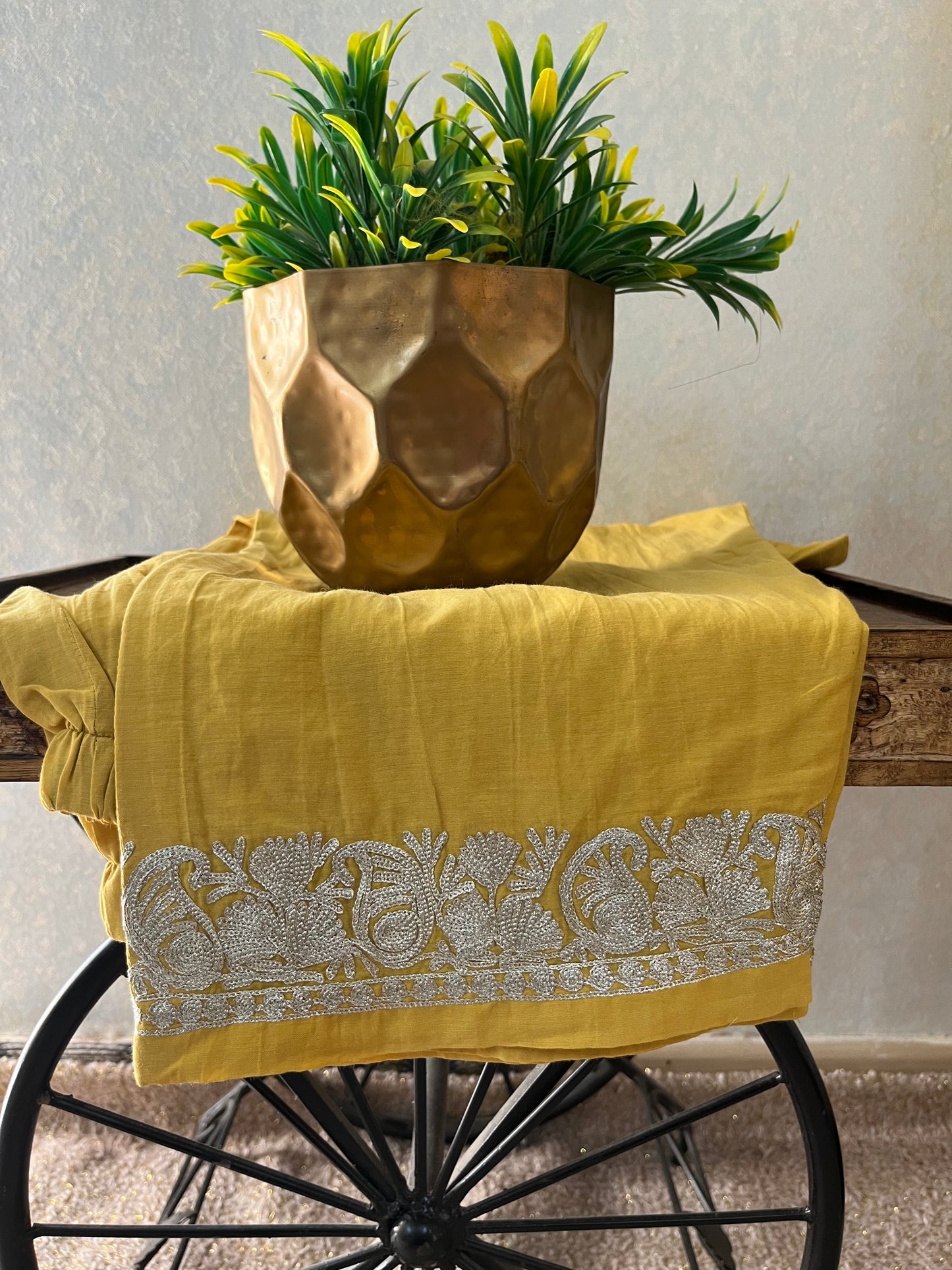 Soft Yellow Cotton Kashmiri Pheran Set (48)