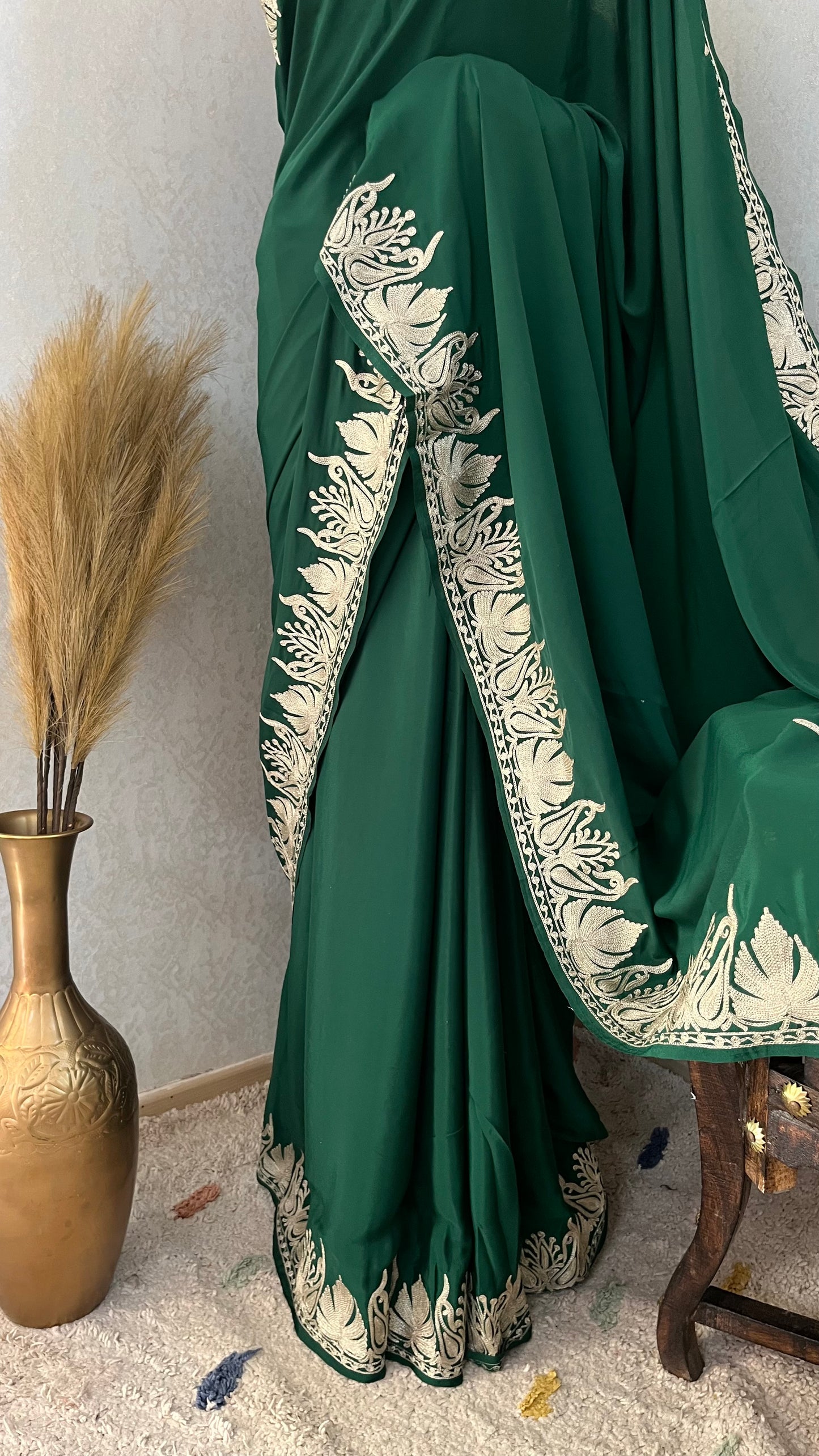 Soft Green Crape Kashmiri Tilla Saree