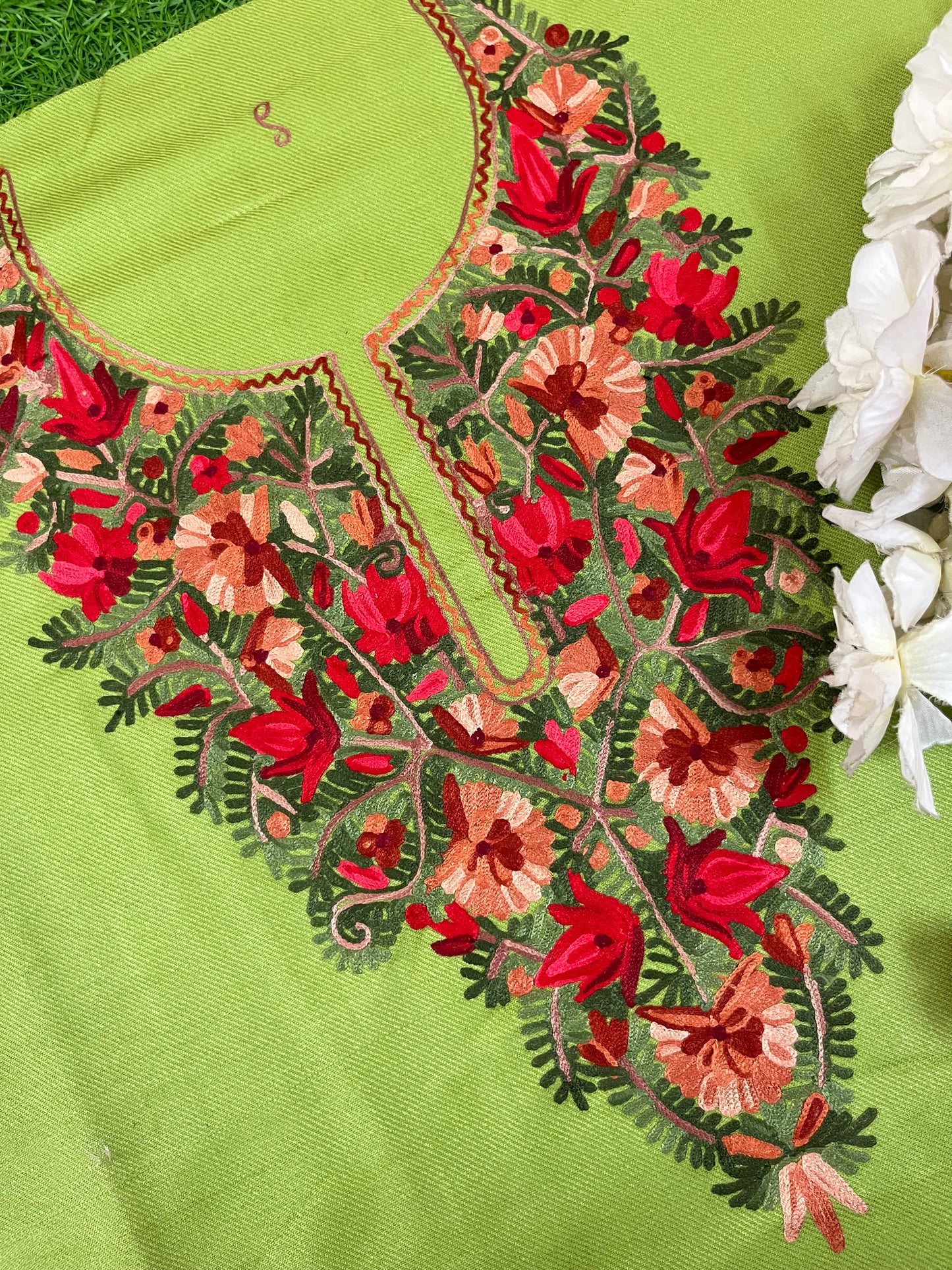 Pista Green Woollen Aari Embroidered 3pc suit