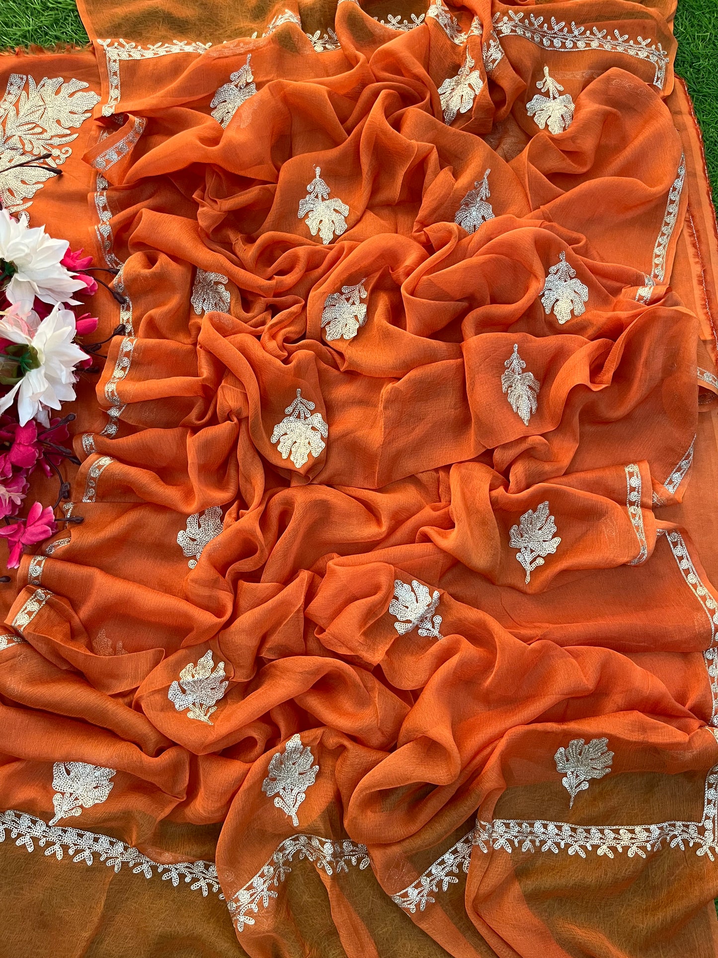 Soft Orange Sanam’ Silk Tilla Kashmiri Suit