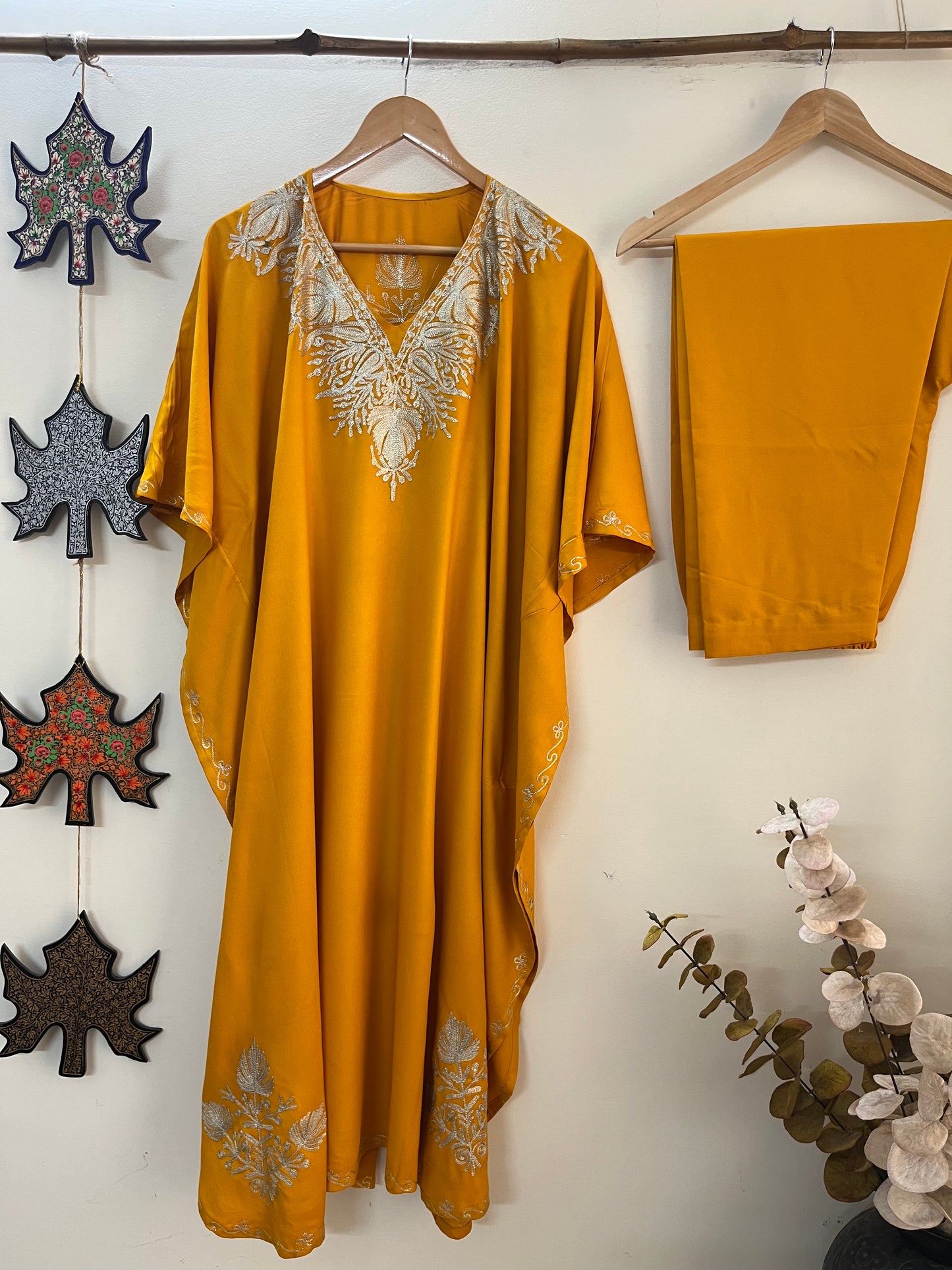Orange Rayon Cotton Kashmiri Tilla Kaftan
