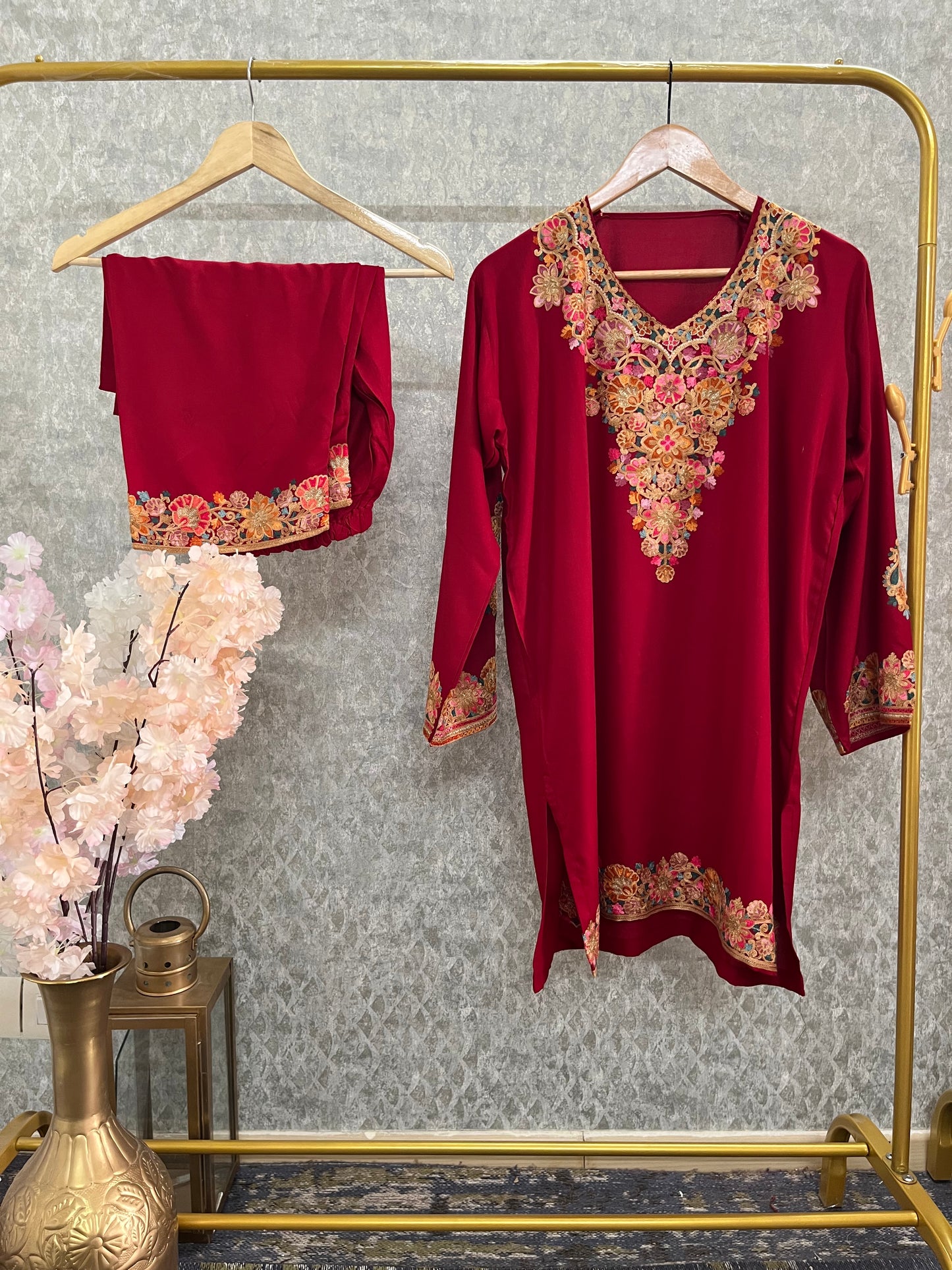Maroon Cotton Stitched Co-ord Set( 42)