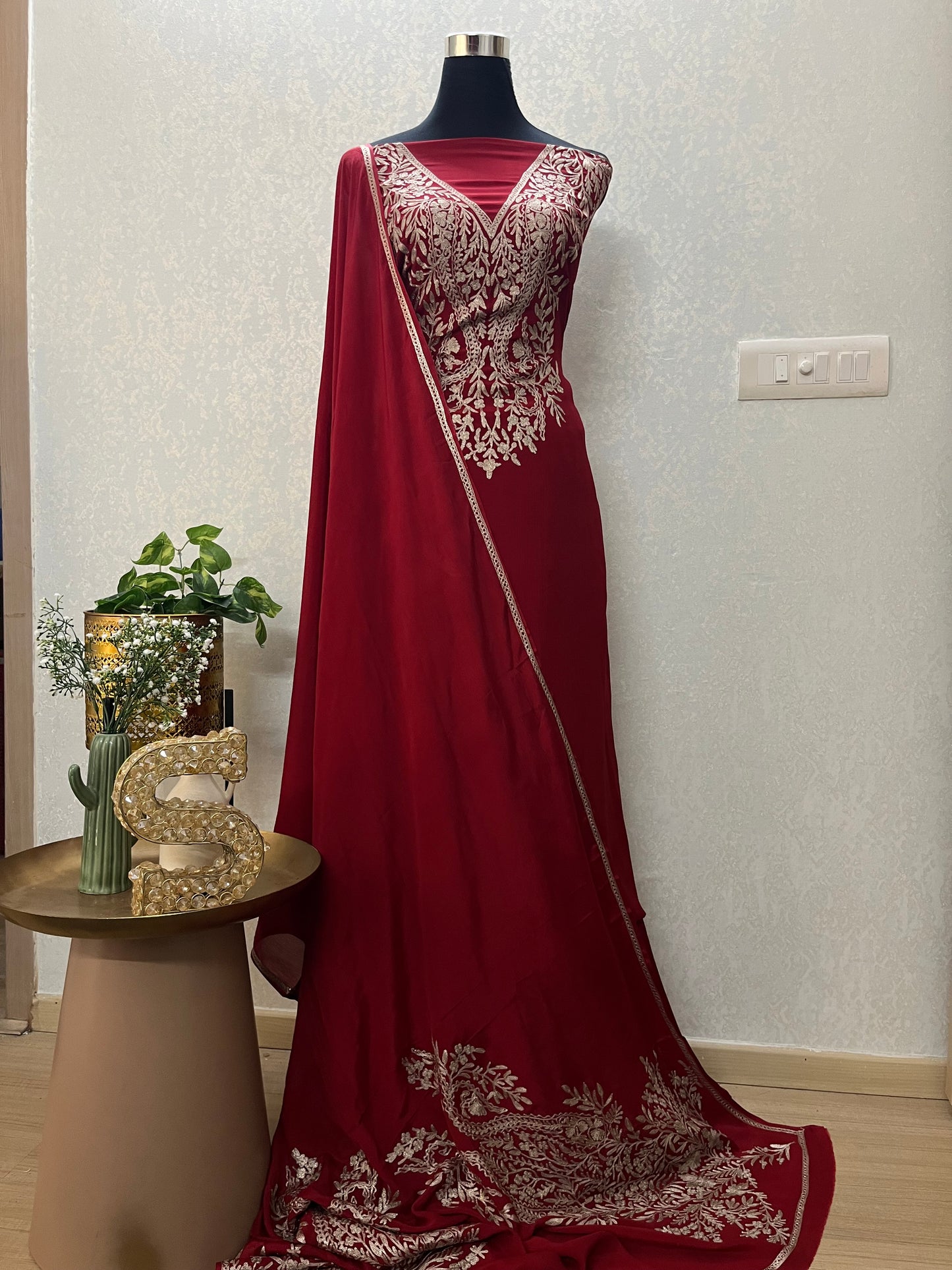 Maroon Pure Chinon 3 Pc Heavy Kashmiri Suit
