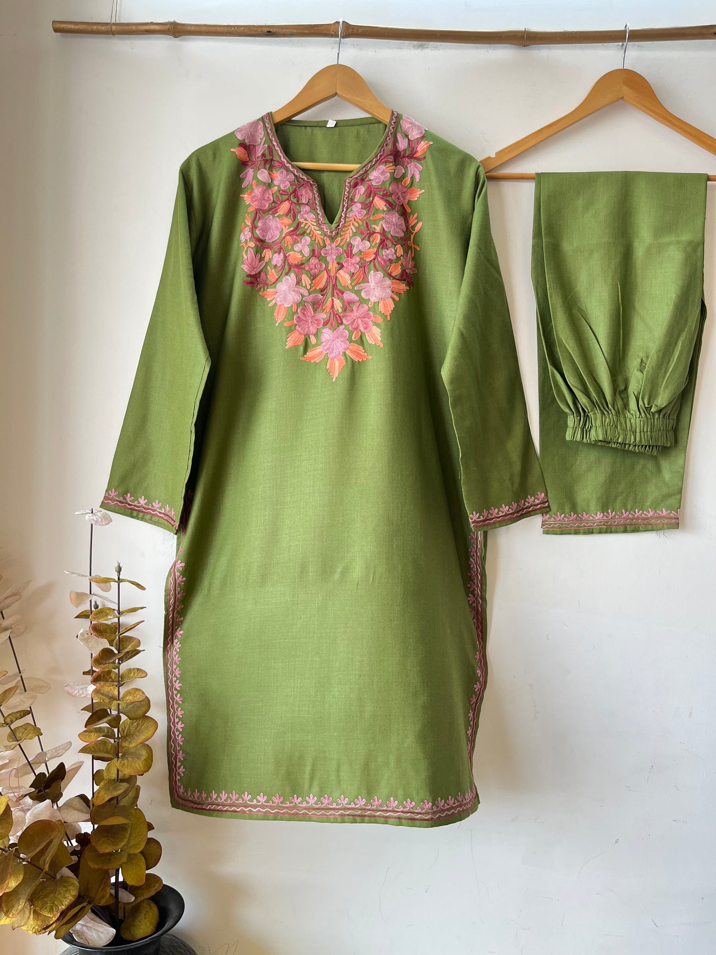 Henna Green Cotton Stitched Co-ord Set (XXL)