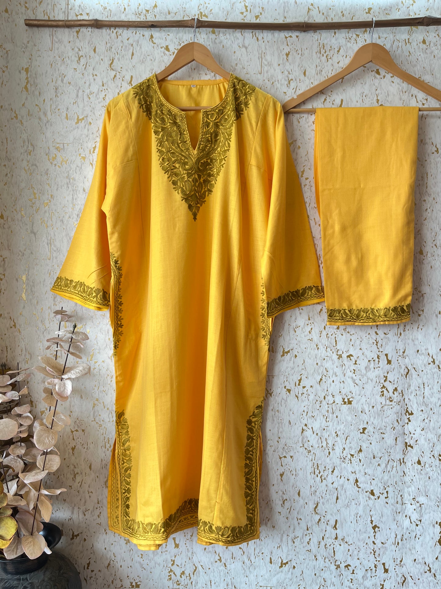 Yellow Cotton Pheran Set (Free Size)