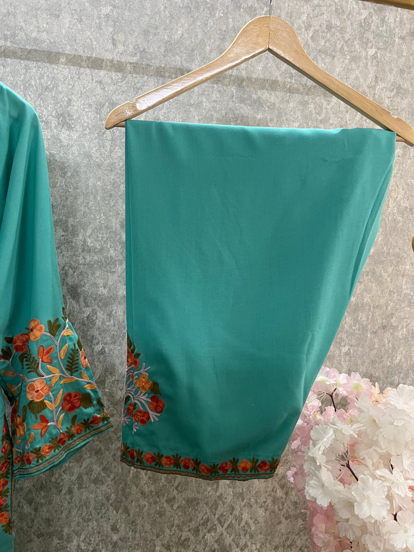 Sea Green Cotton Front Jaal Pheran Set  Size (46)