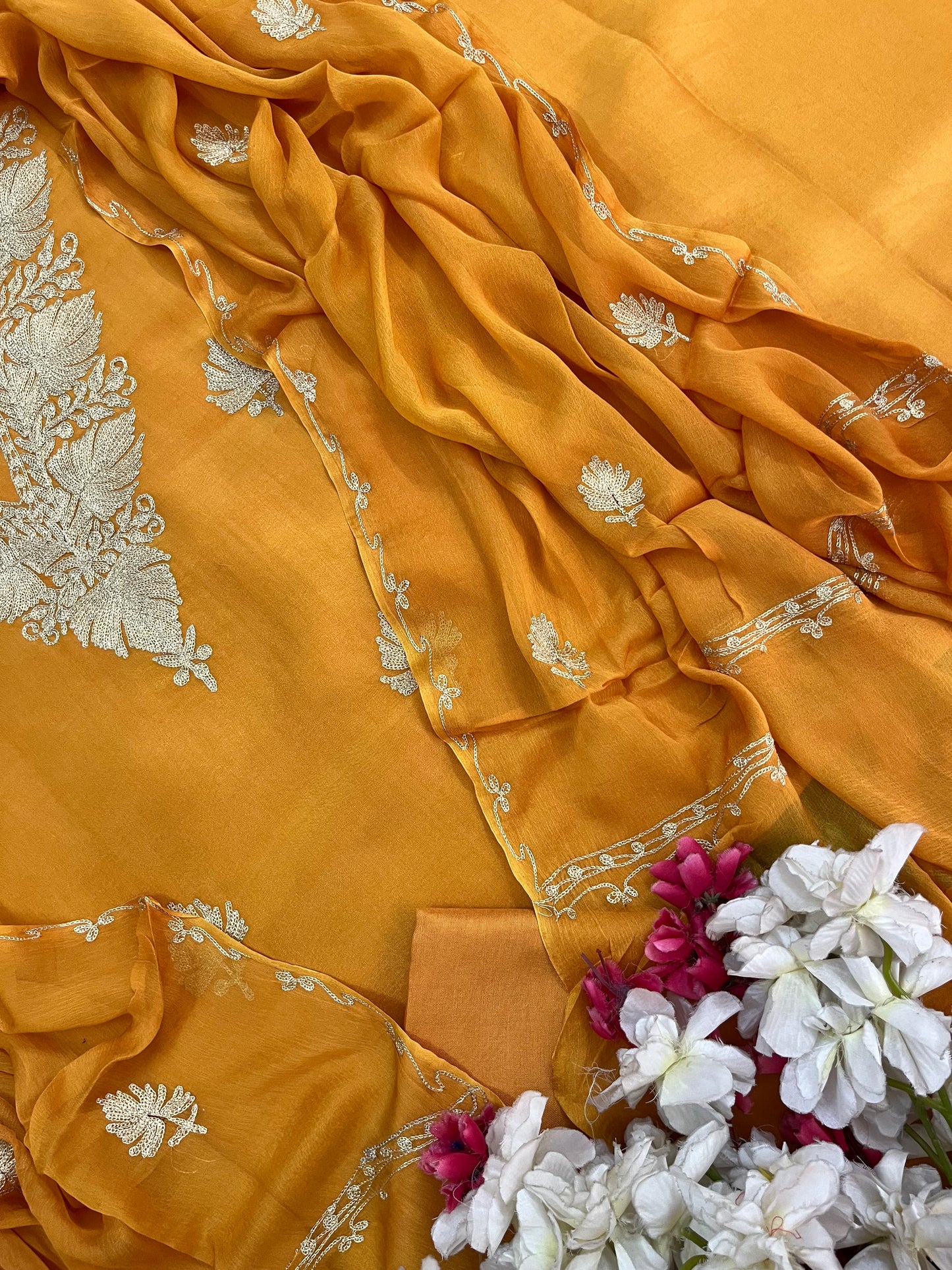 Sanam’ Soft Orange Silk Tilla Kashmiri Suit