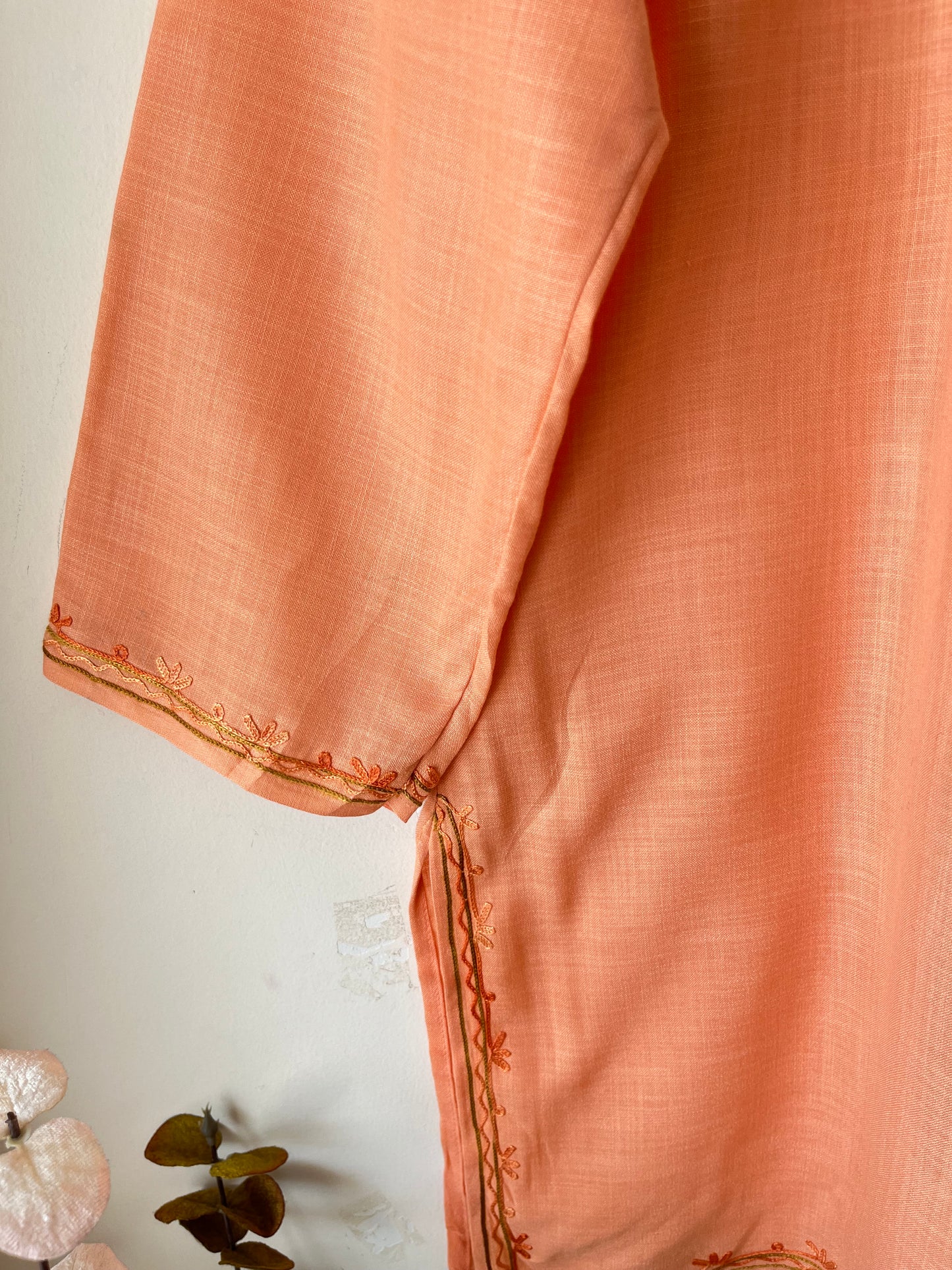 Peach Cotton Aari Work Kurta