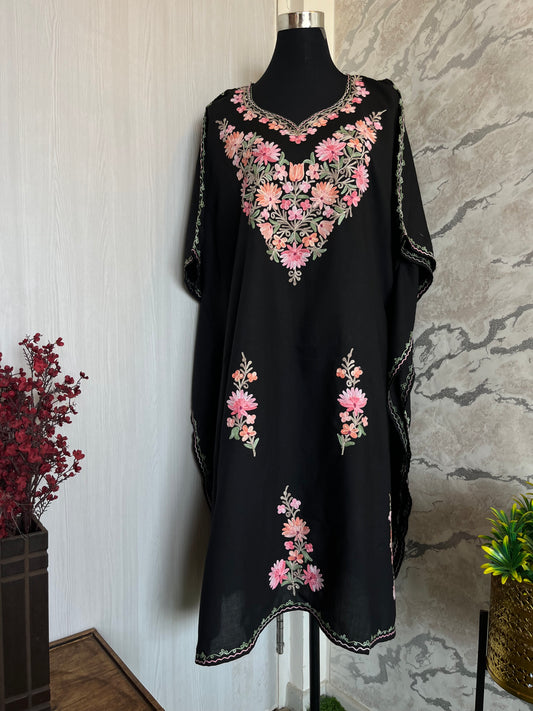 Black Cotton Aari embroidered Kaftan