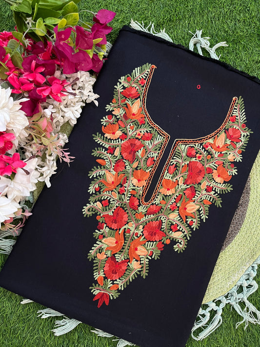 Black Woollen Aari Embroidered 2pc suit 5mtr