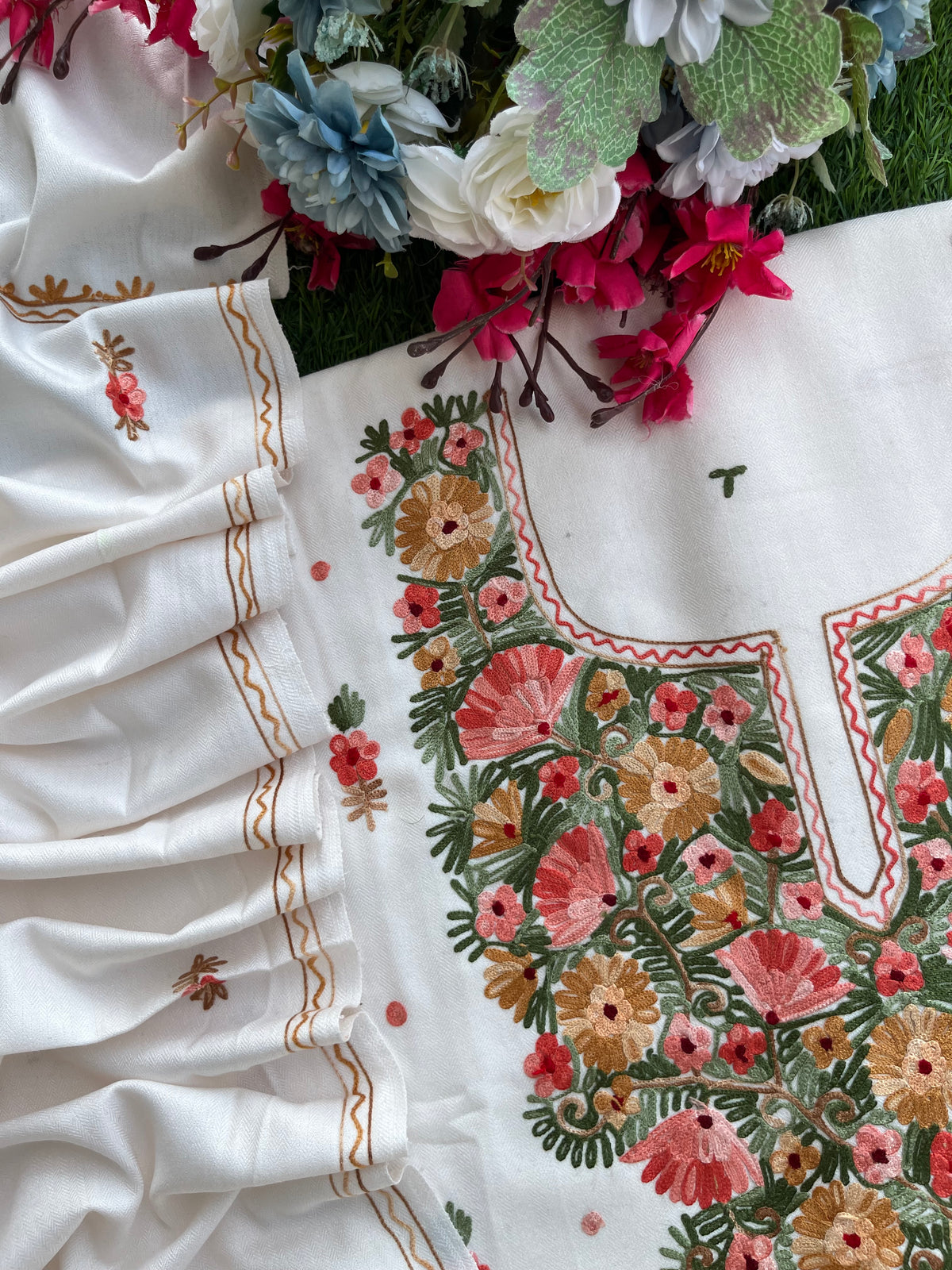Off White Woollen Aari Embroidered 3pc suit