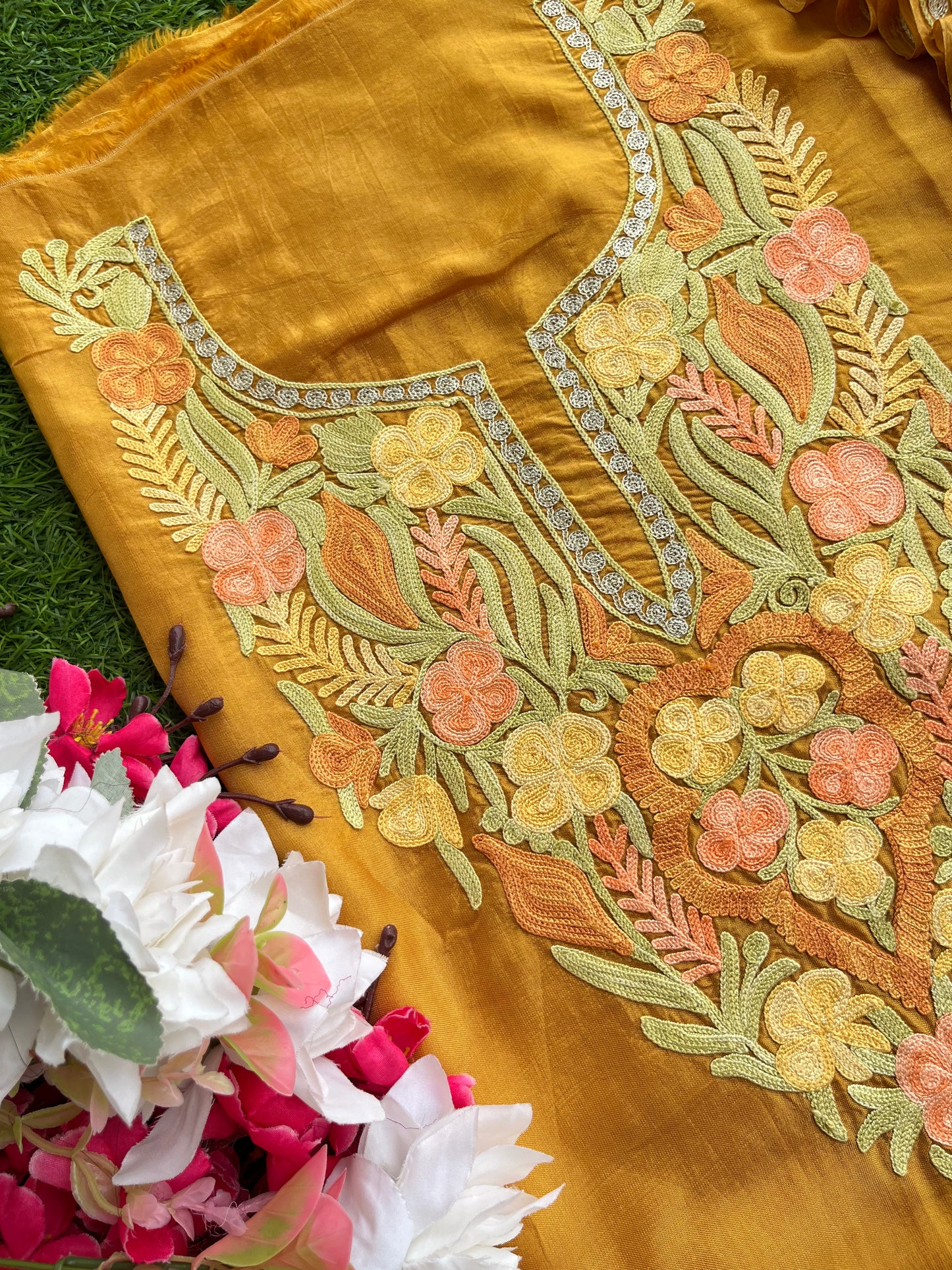 Gold Opada Silk Kashmiri Suits