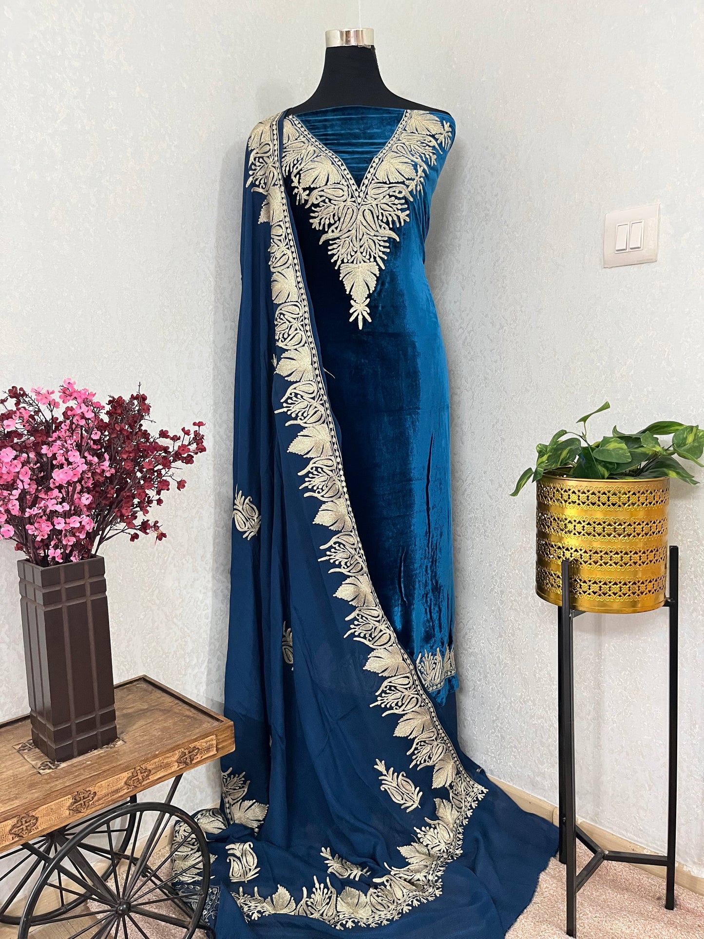 Electric Blue Tilla Makhmal 3pc Suit