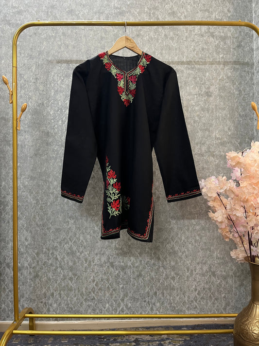 Black Cotton Aari Work Kurta