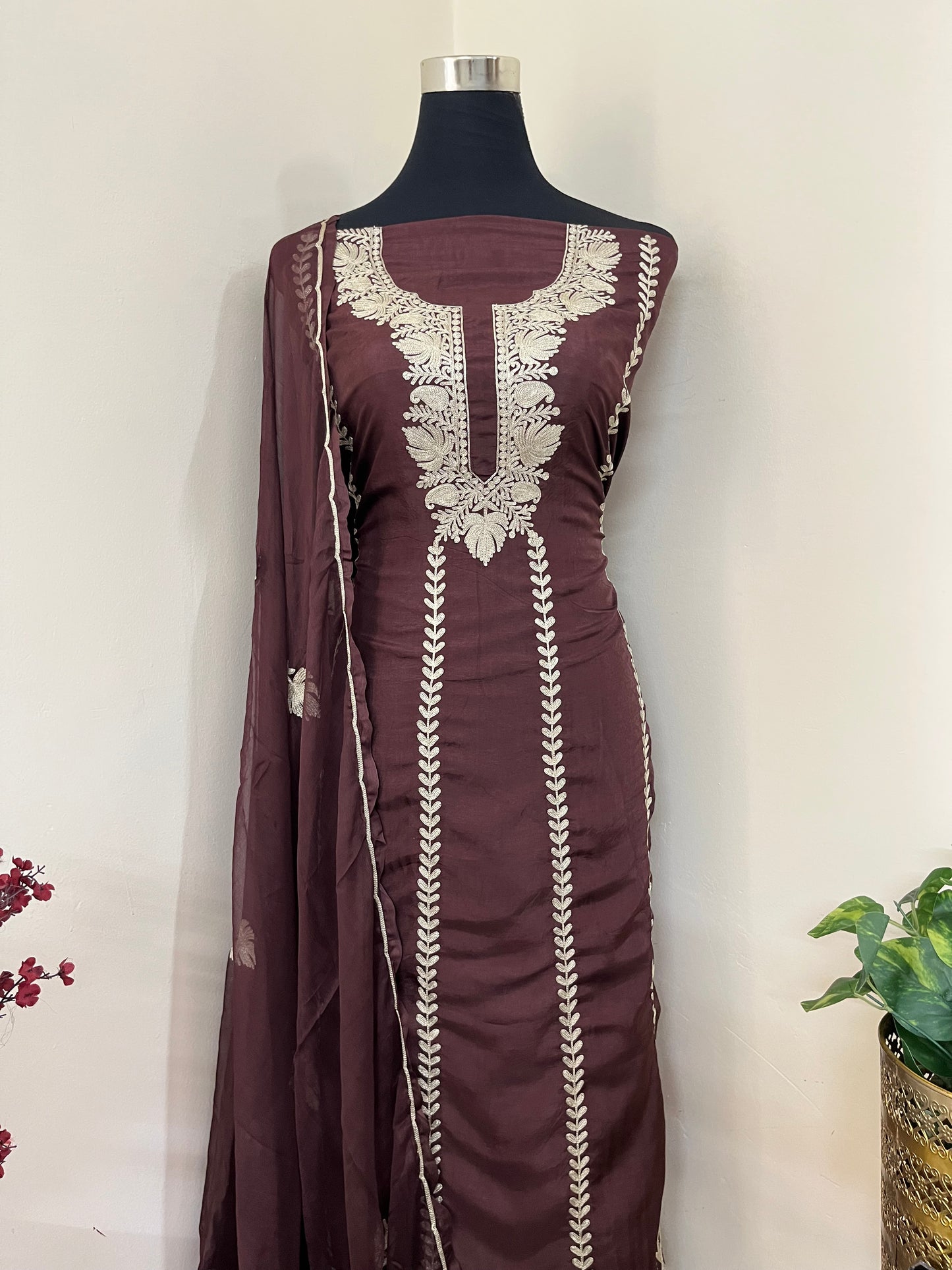 Sanam’ Orange Silk Tilla Embroidered Suit material