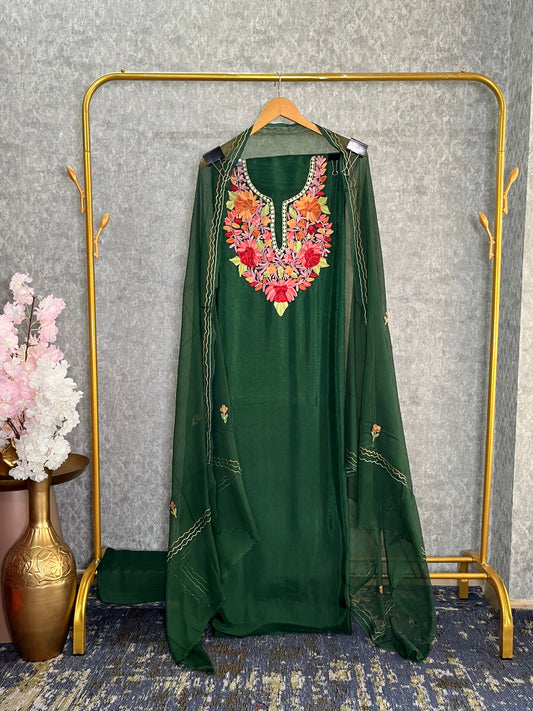 Bottle Green Opada Silk Kashmiri Suit