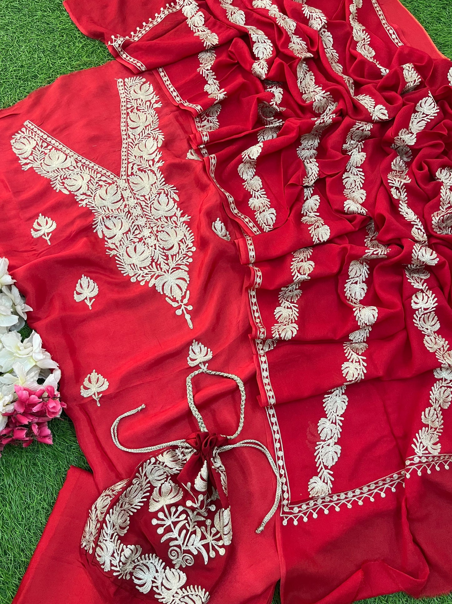 Sanam Silk Kashmiri Suit with Potli