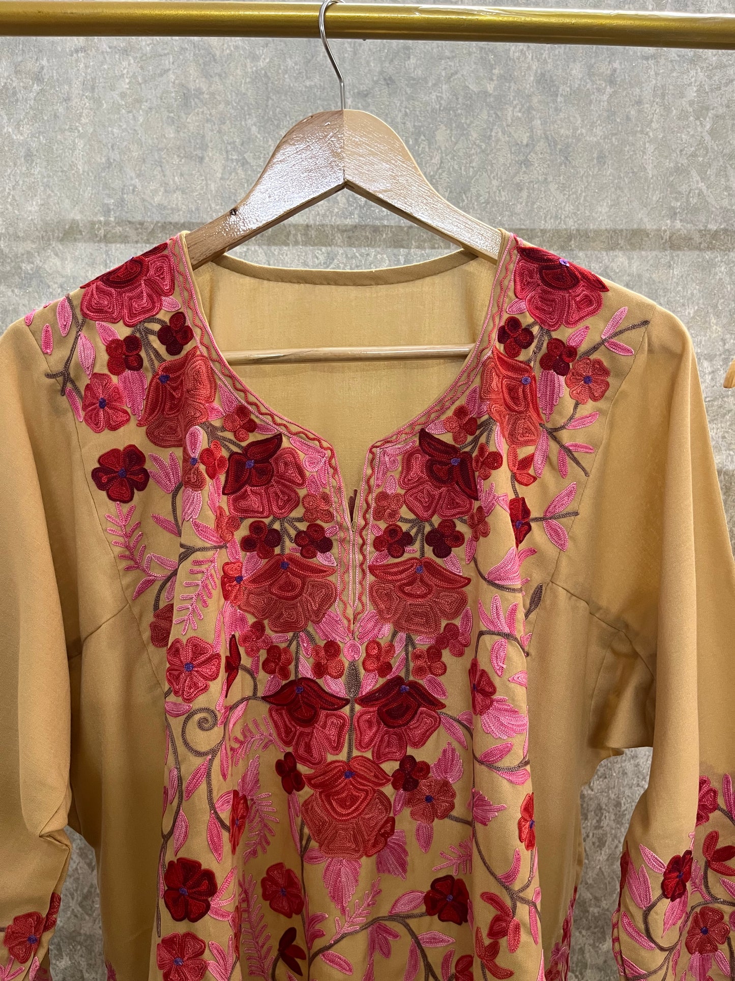 Beige Cotton Front Jaal Pheran Set