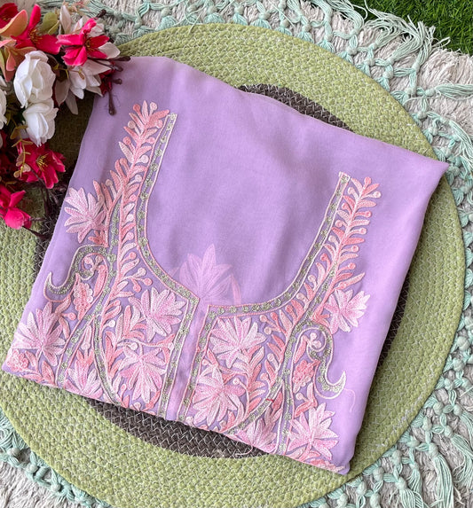 Lilac Georgette Kashmiri Kurta Material
