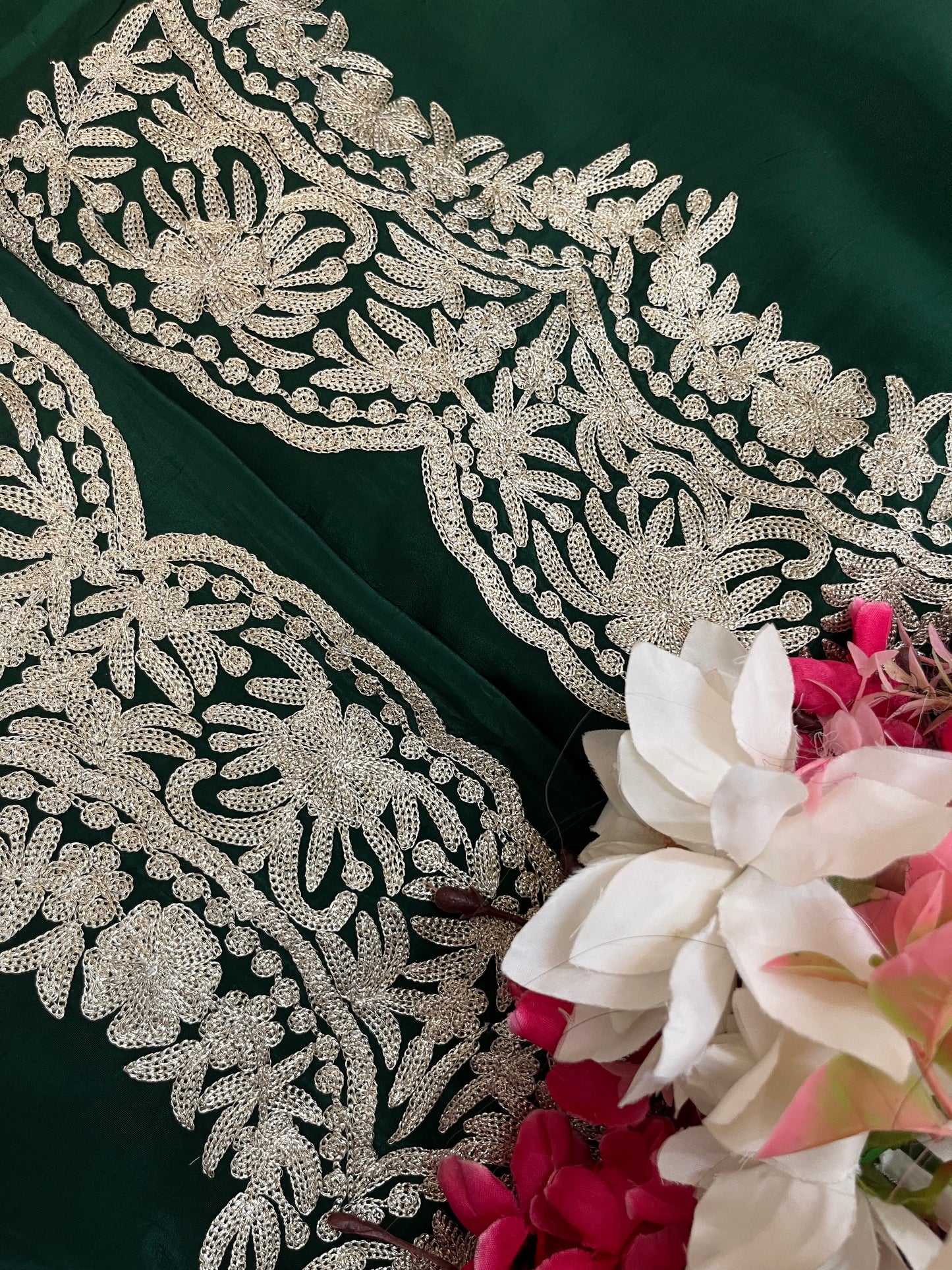 Bottle Green Crape Kashmiri Suit