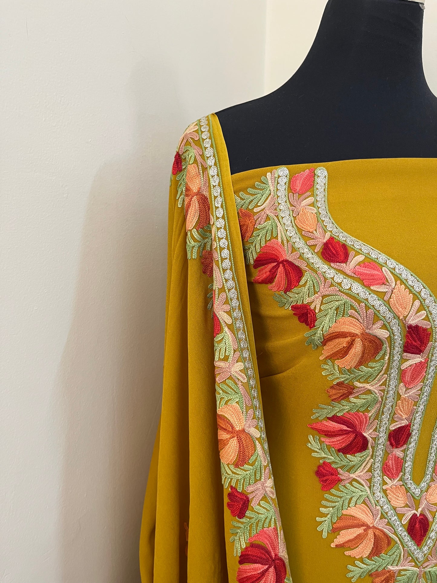 Mustard Yellow Pure Georgette Kashmiri Suit