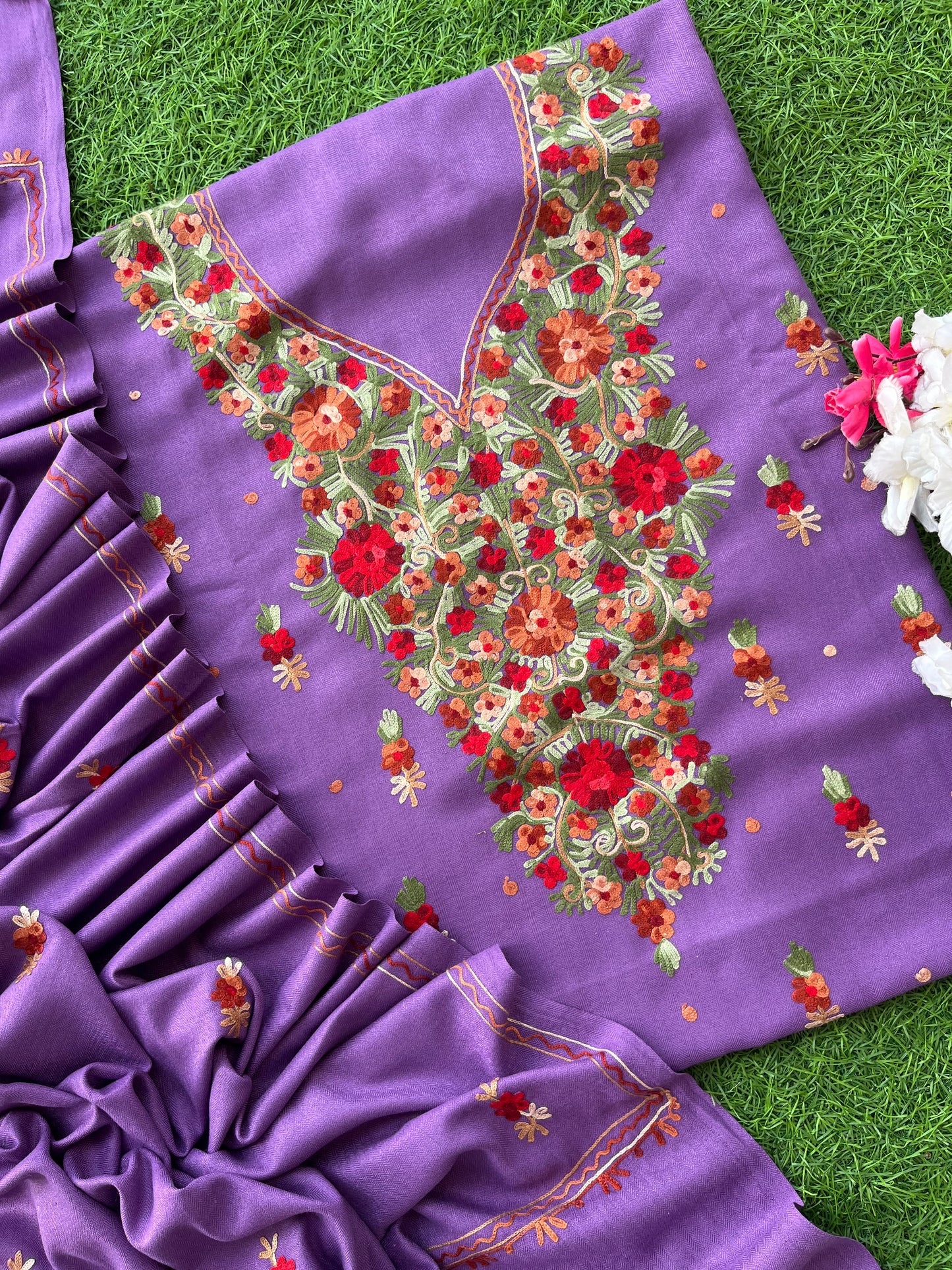 Lavender Woollen Aari Embroidered 3pc suit