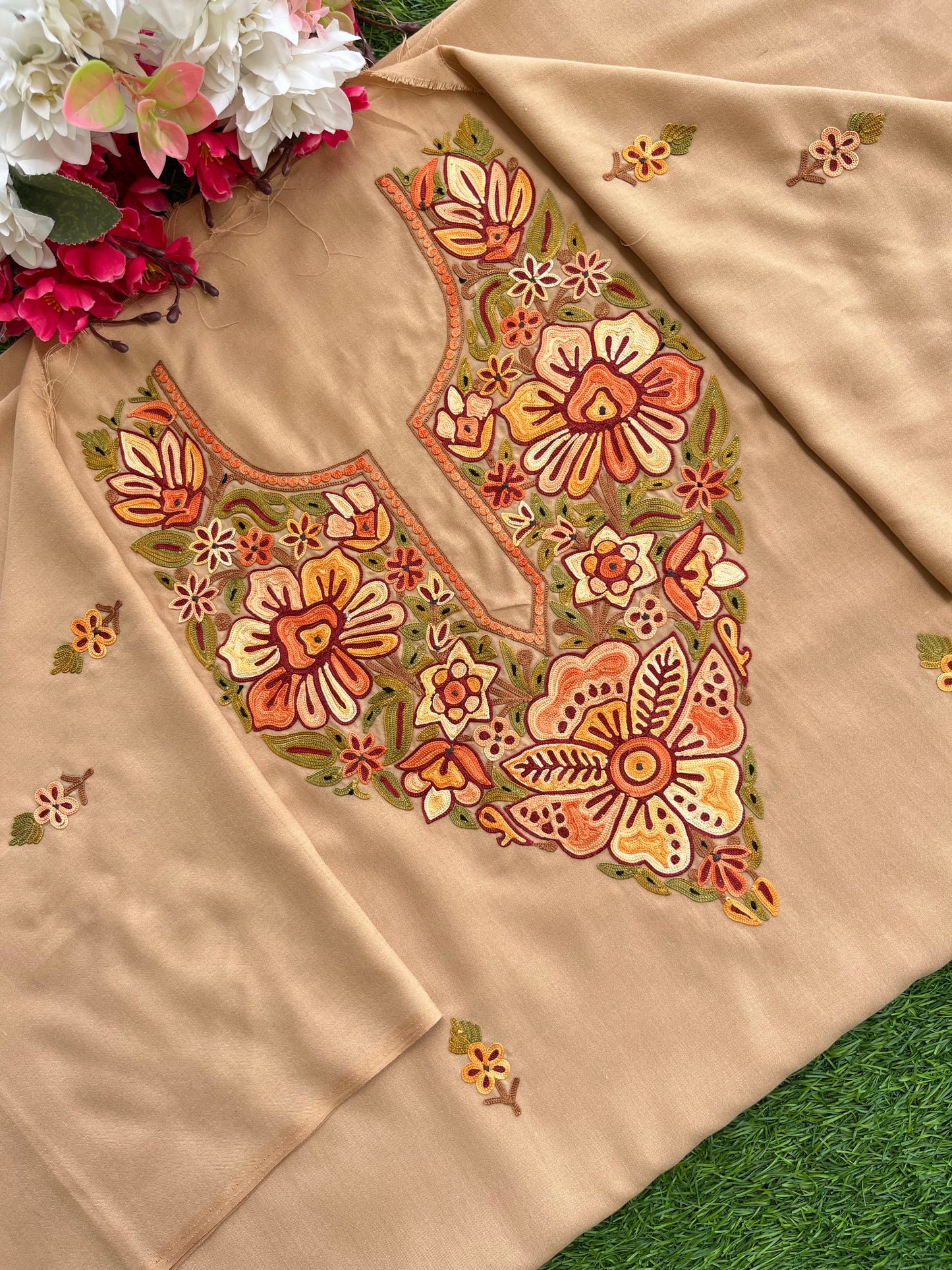 Beige Cotton Unstitched Cord Set