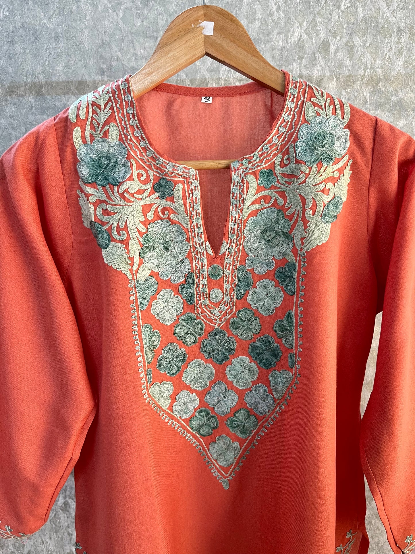 Peach Cotton Aari Work Kurti
