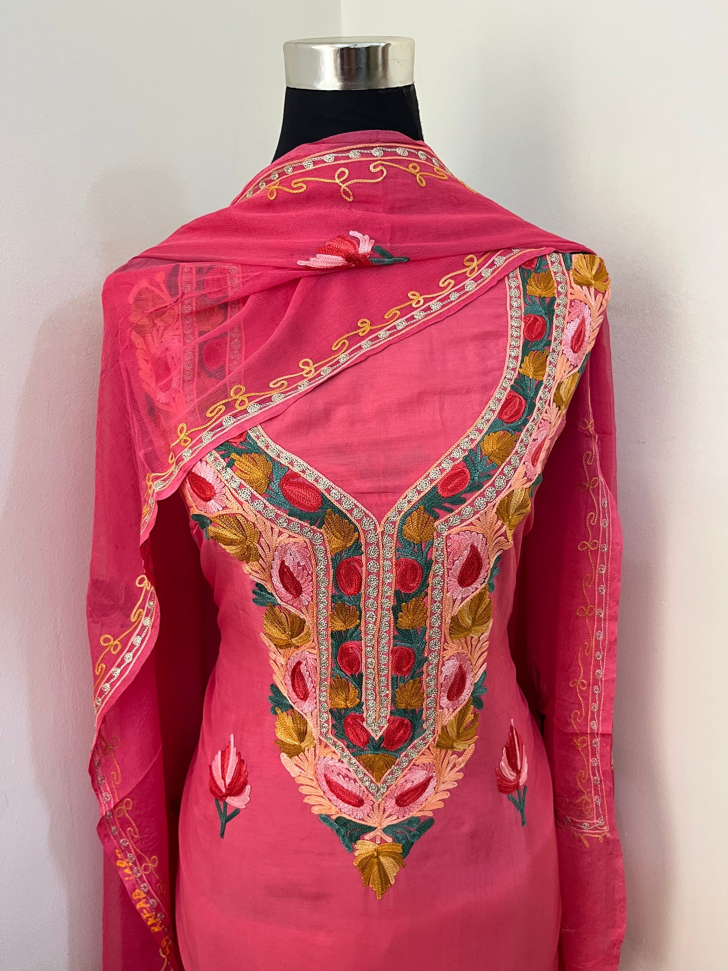 Candy Pink Muslin Cotton Aari Embroidered 3pc set