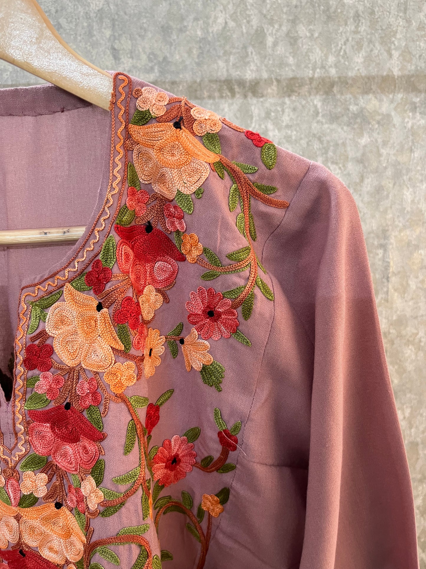 Rose Pink Cotton Aari Work Pheran