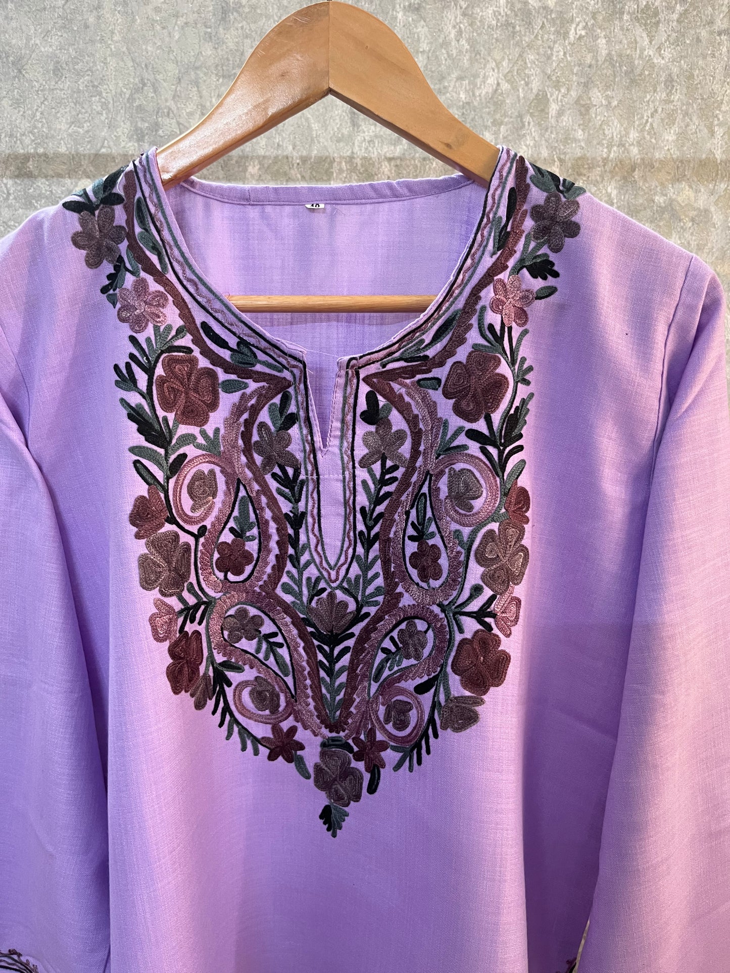 Lavender Cotton Aari Work Kurti