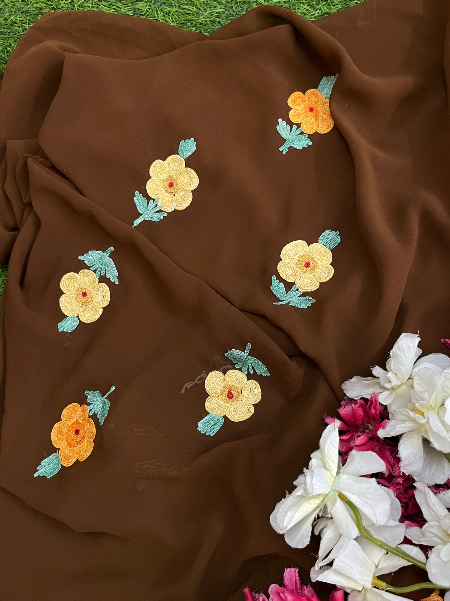 Coffee Georgette  3 Pc Aari Embroidered Suit