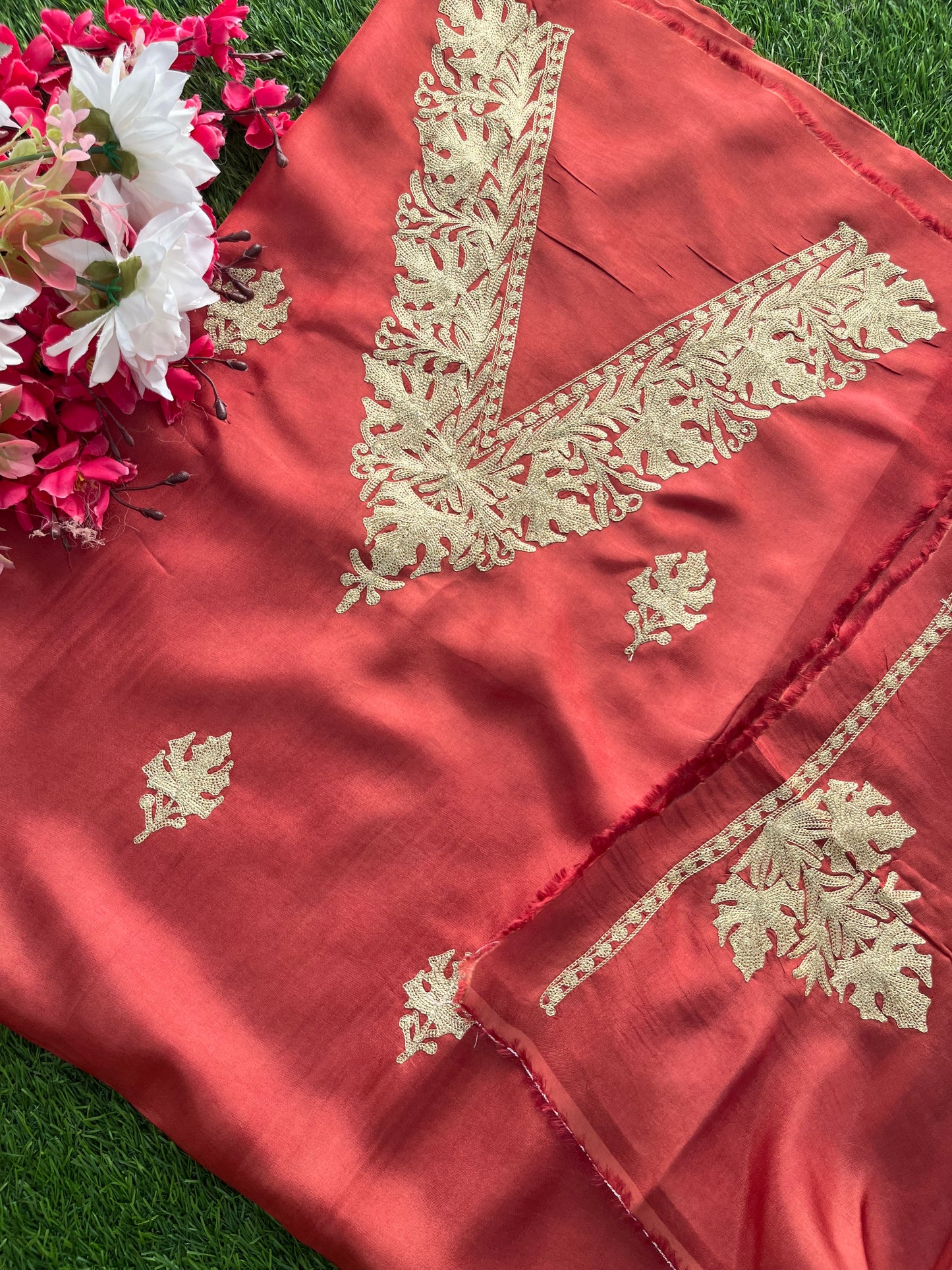 Blush Red Silk Tilla Kashmiri Suit